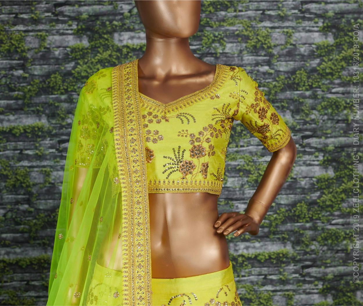 Neon Green Thai Silk Lehenga Choli