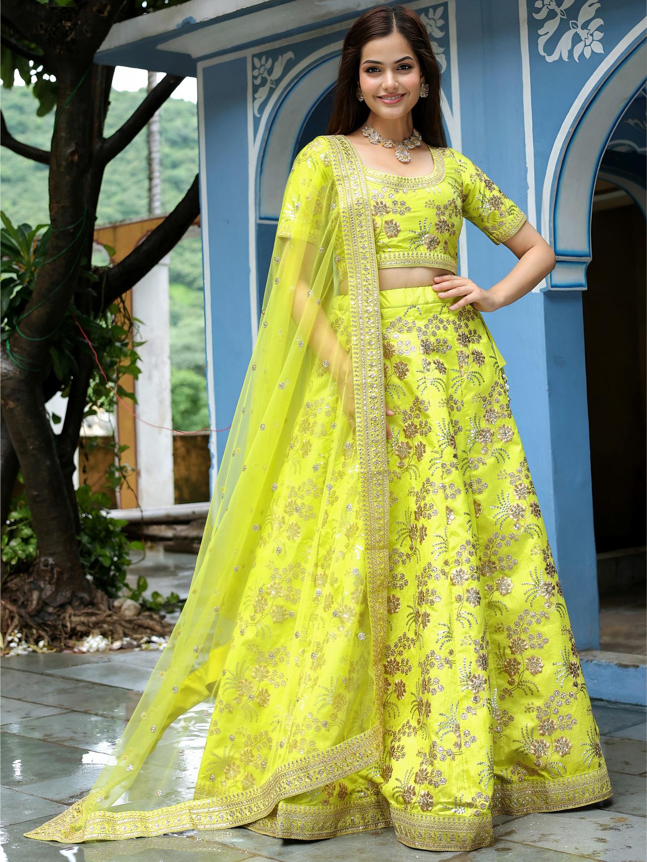 Neon Slub Silk Lehenga Choli