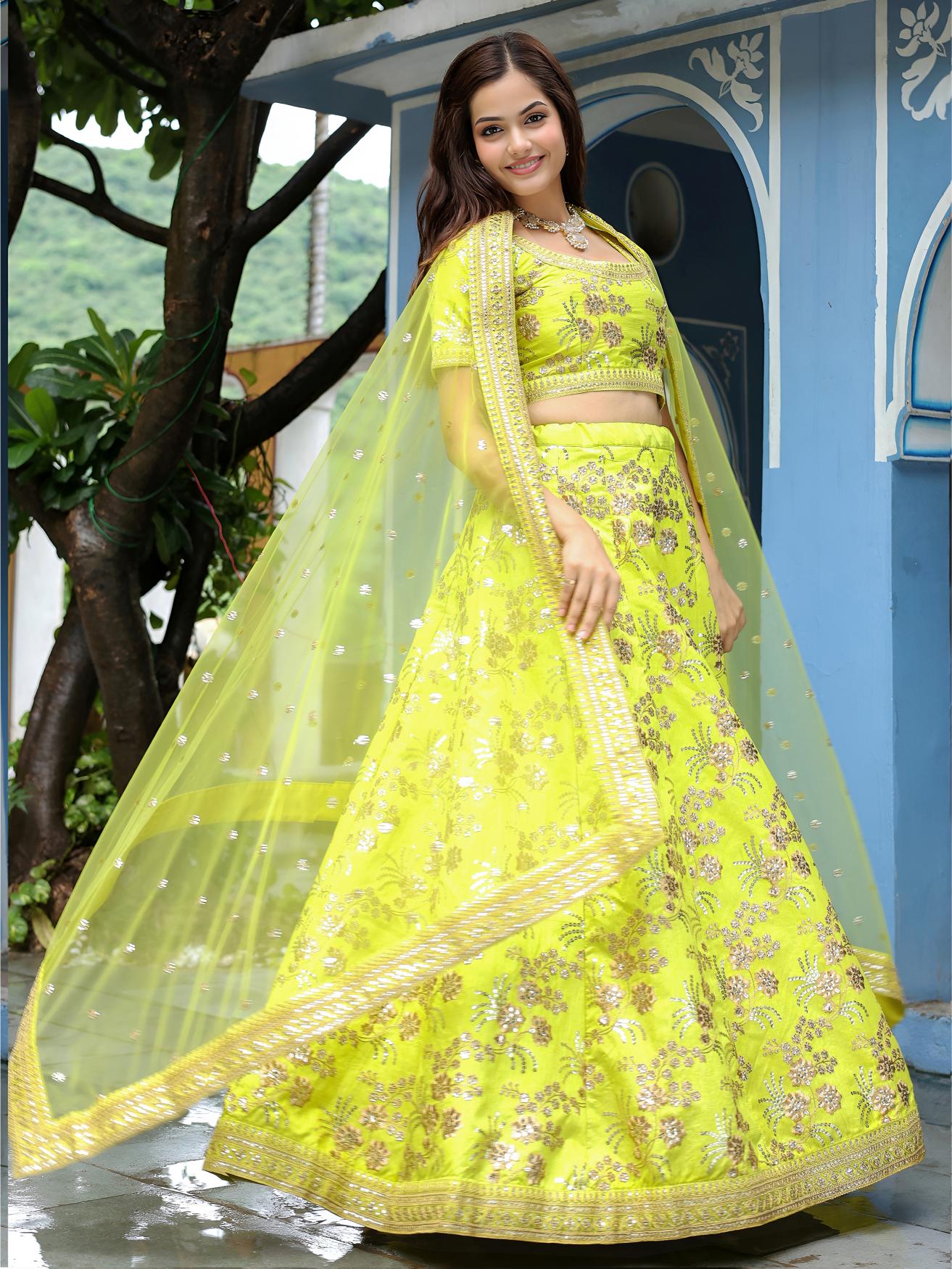 Neon Slub Silk Lehenga Choli — alternate view