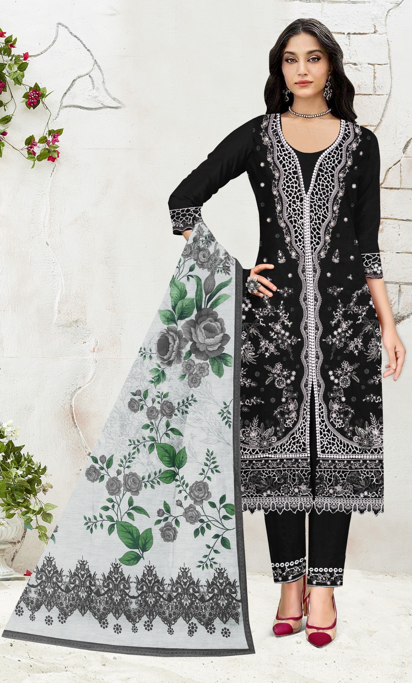 Noir Bloom Embroidered Salwar Kameez
