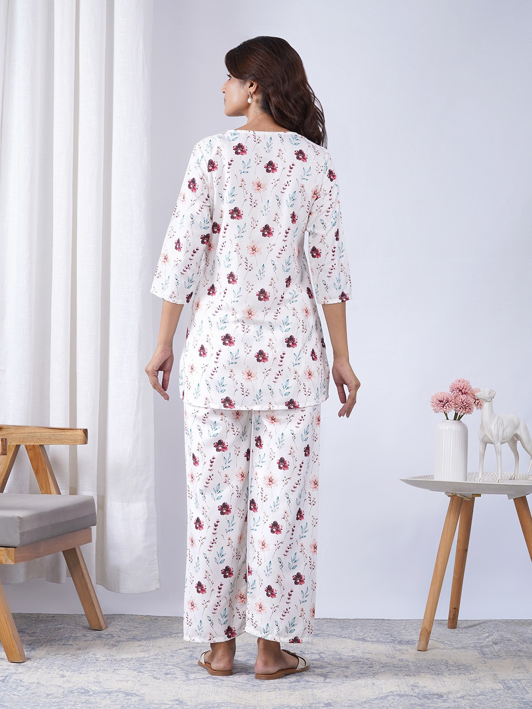 Off White Abstract Designer Printed Rayon Blend Co-Ord Set — alternate view