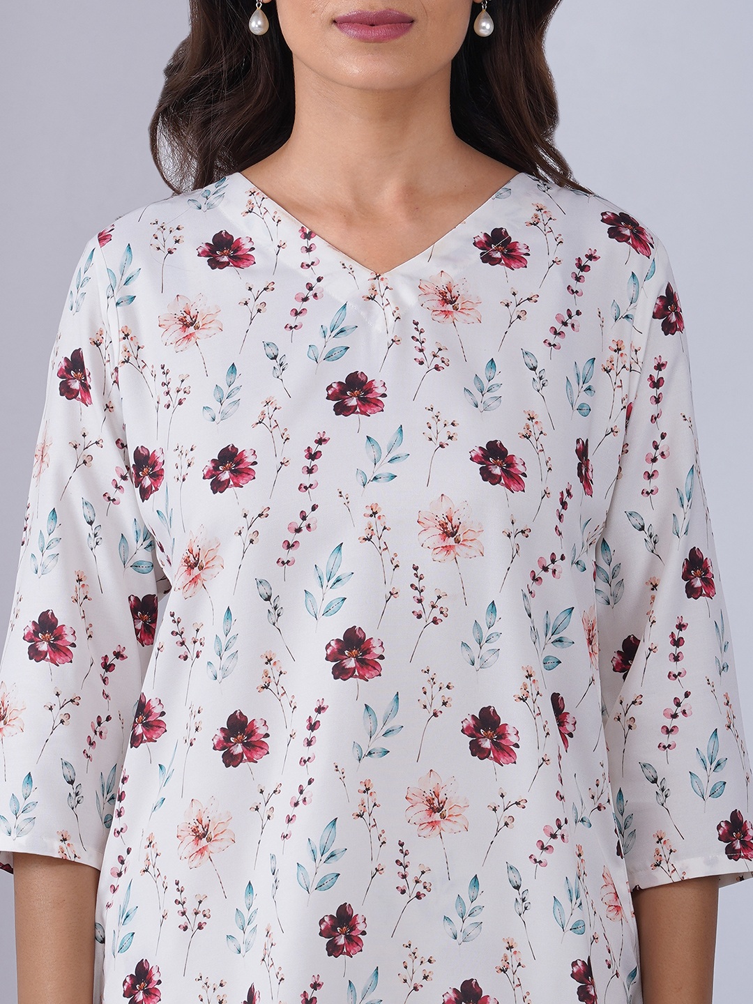 Off White Abstract Designer Printed Rayon Blend Co-Ord Set