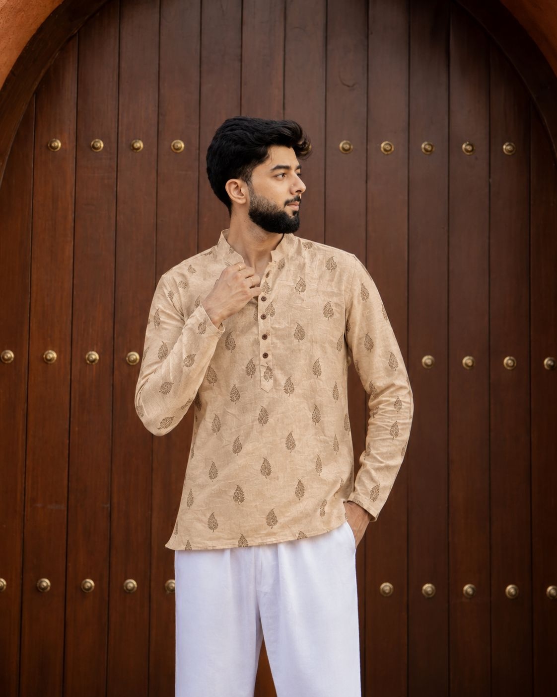 Off White Abstract Printed Swiss Linen Short Kurta