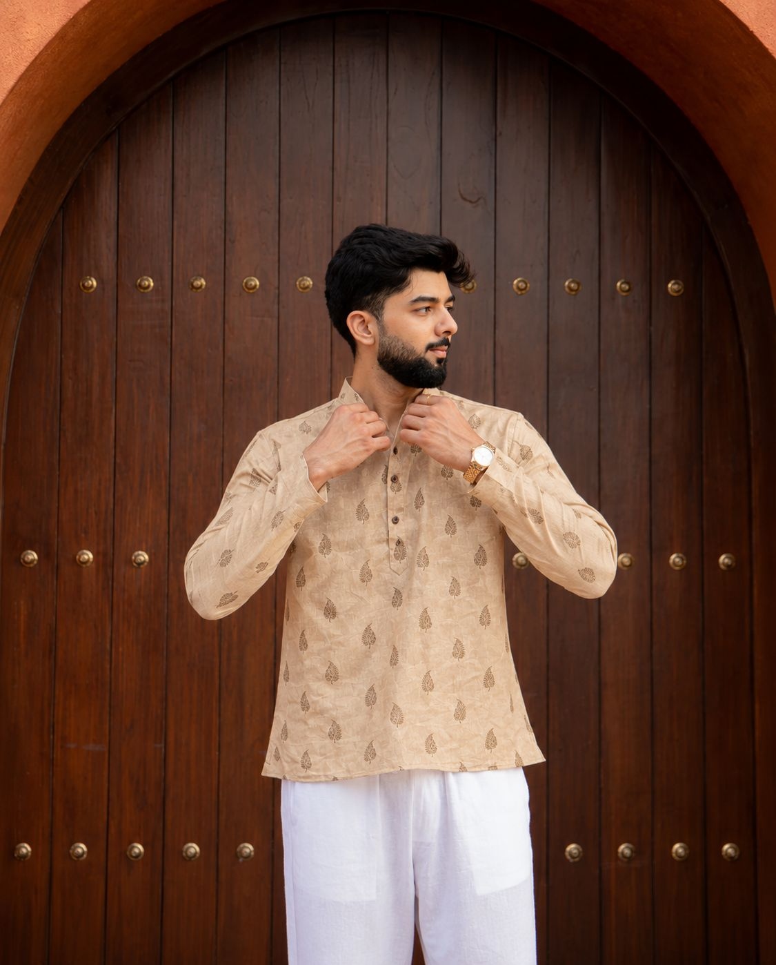 Off White Abstract Printed Swiss Linen Short Kurta