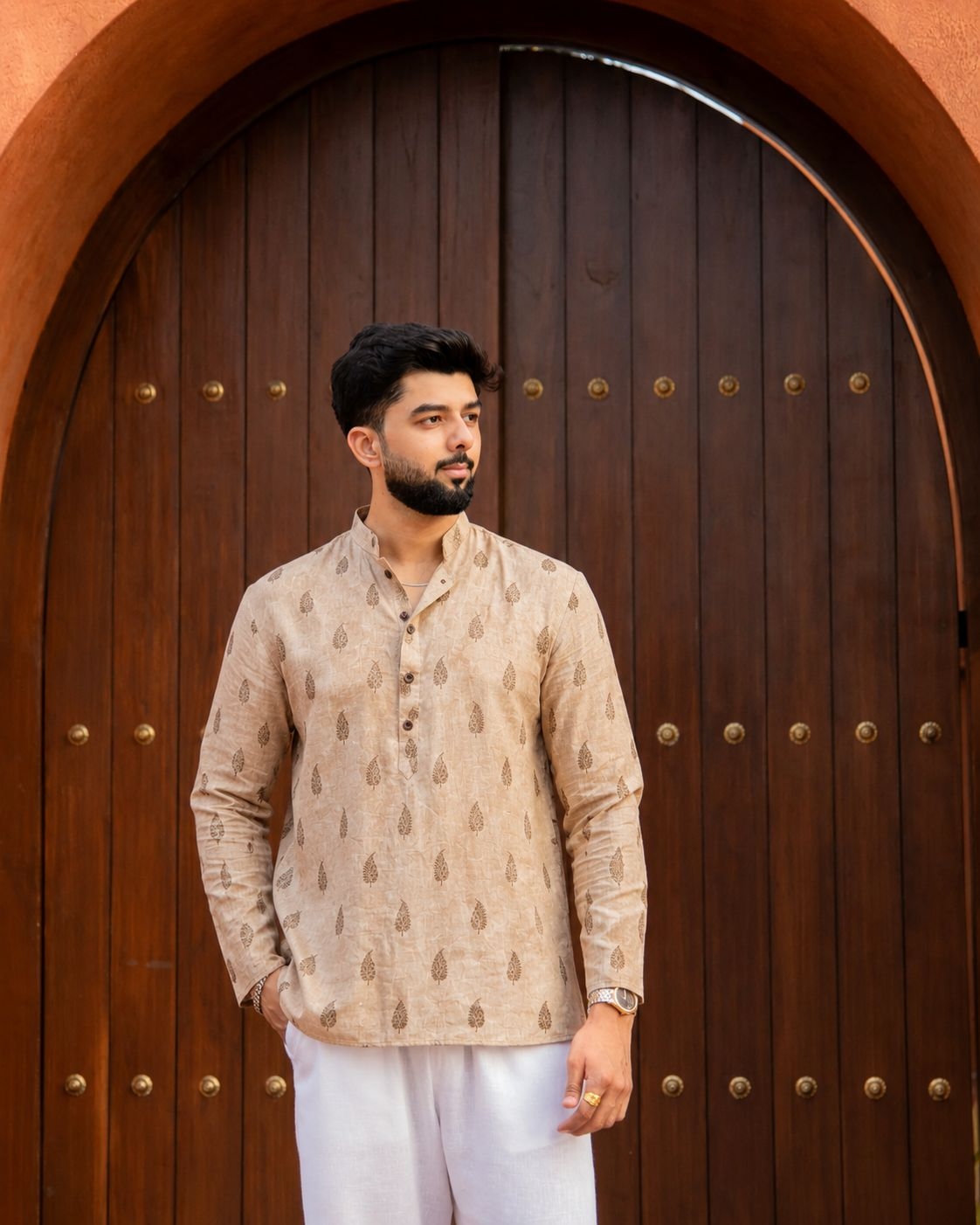 Off White Abstract Printed Swiss Linen Short Kurta
