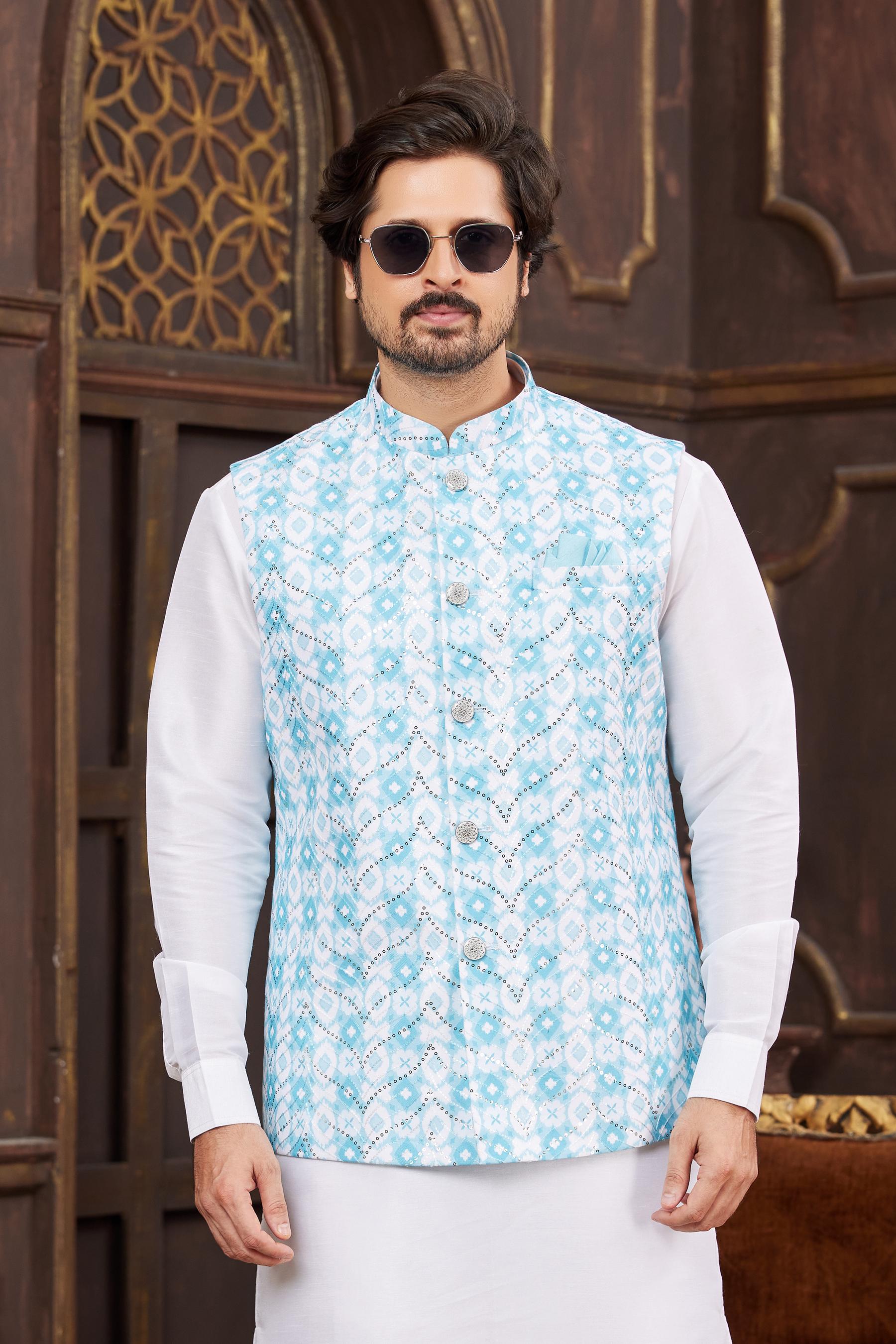 Off White Art Silk Jacket Kurta Payjama — alternate view