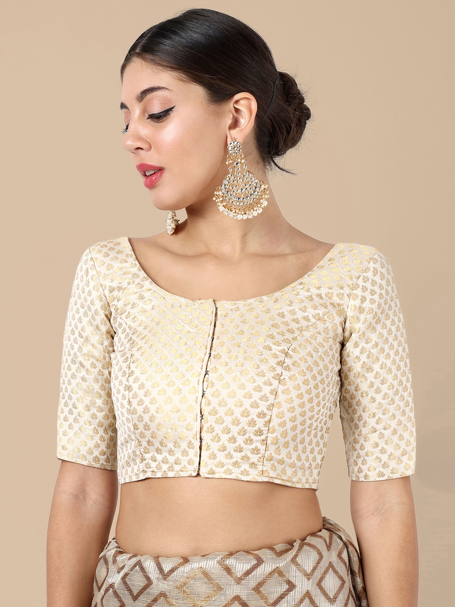 Off White Banarasi Silk Jacquard Readymade Blouse