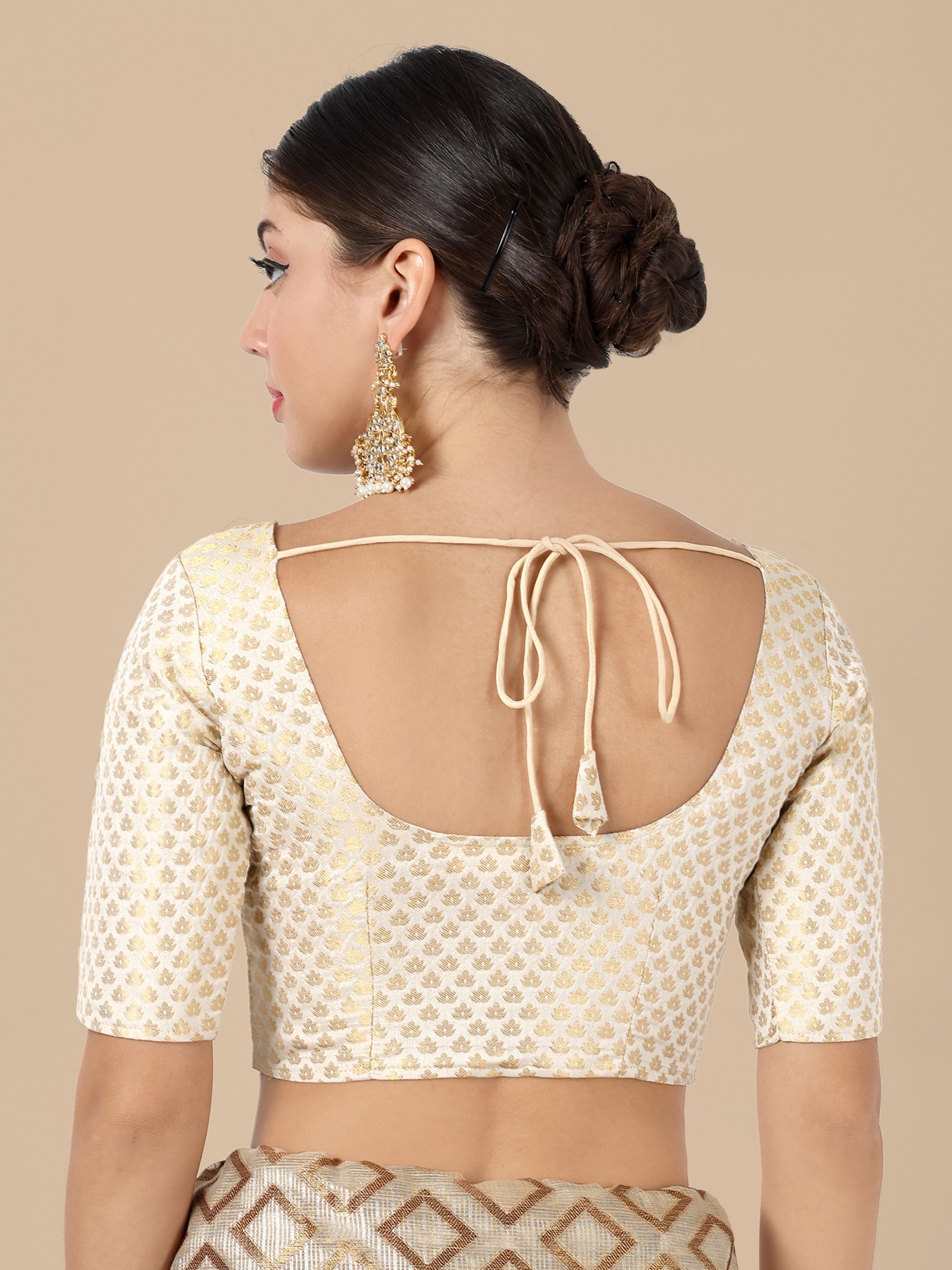 Off White Banarasi Silk Jacquard Readymade Blouse — alternate view