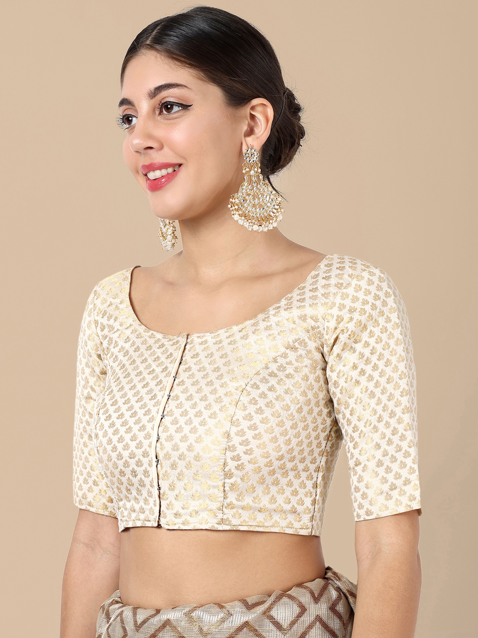 Off White Banarasi Silk Jacquard Readymade Blouse