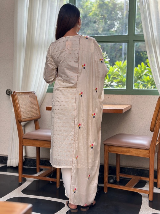 Off White Beads Embroidered Chanderi Silk Salwar Suit — alternate view