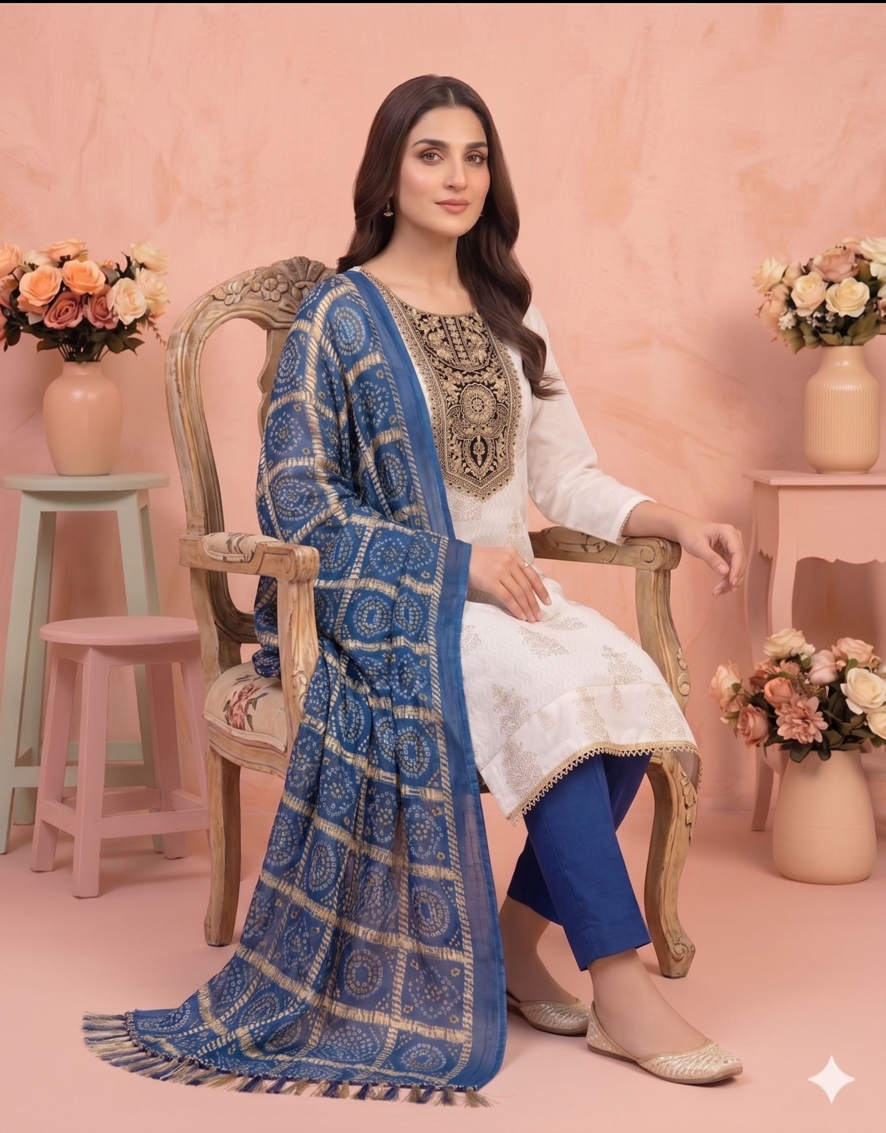 Off White Blue Printed Rayon Salwar Suit — alternate view