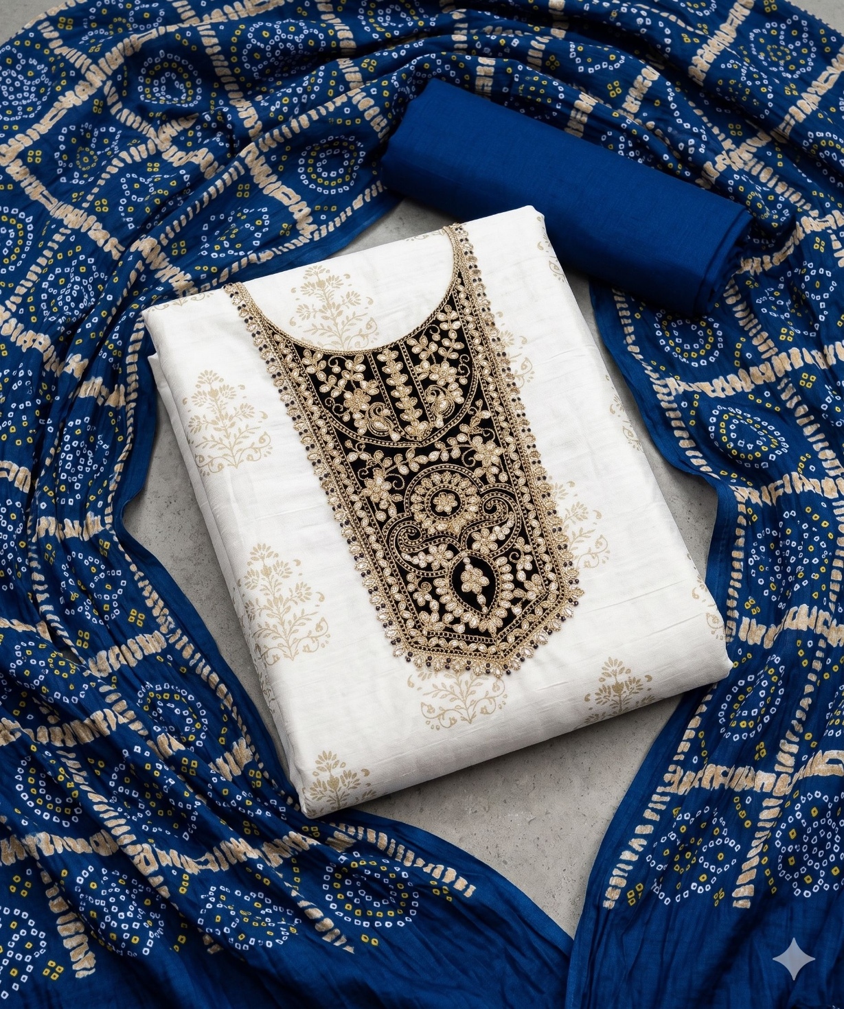 Off White Blue Printed Rayon Salwar Suit