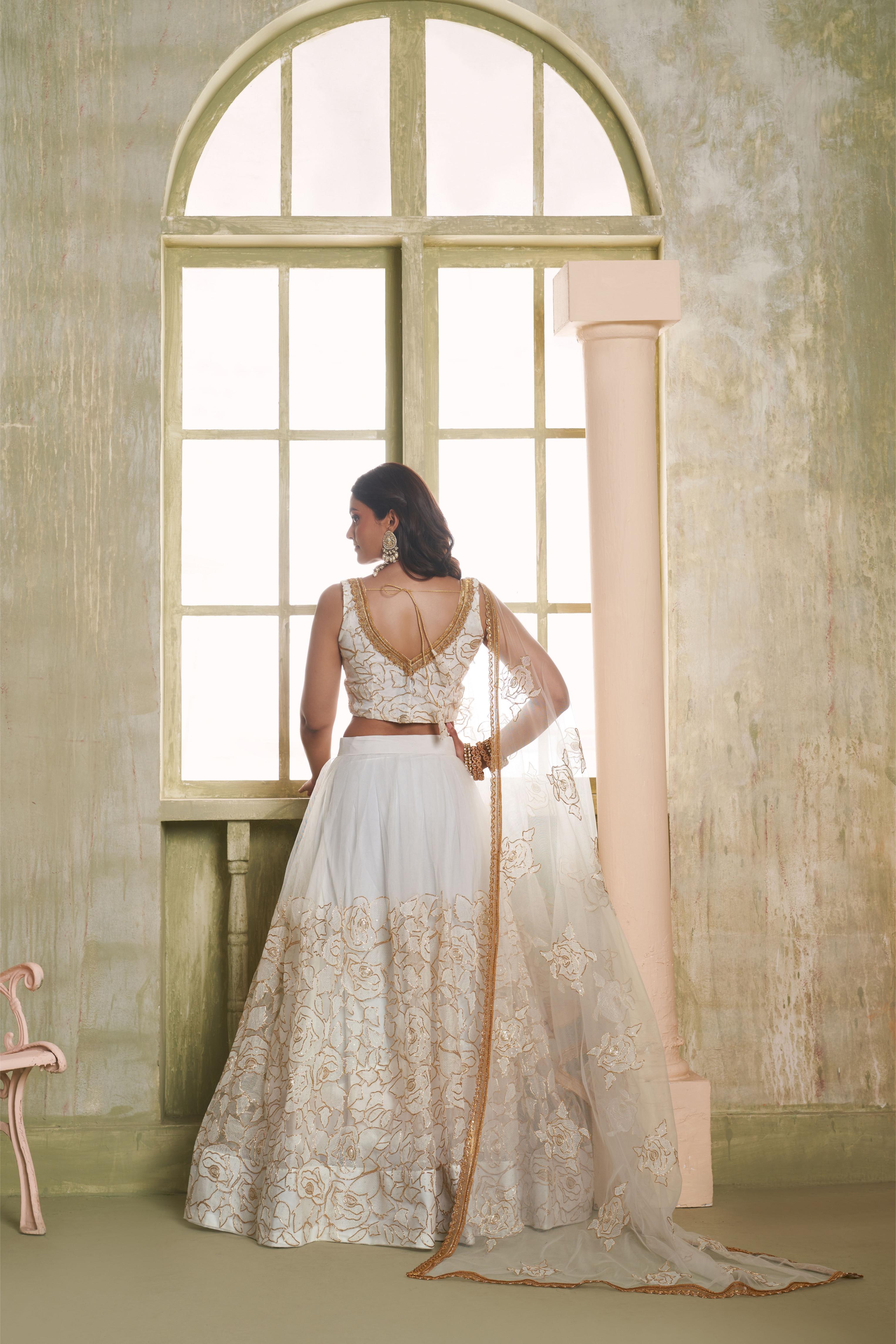 Off White Butterfly Net Umbrella Lehenga — alternate view
