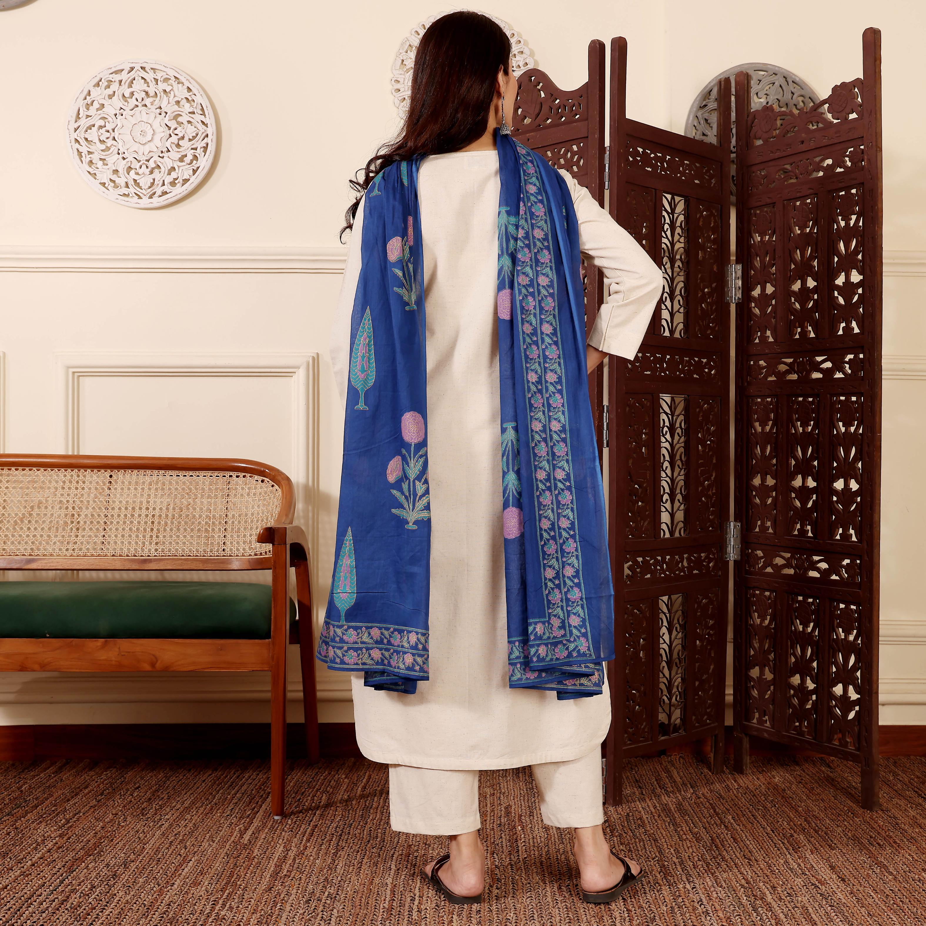 Off-White Chanderi Printed Readymade Suit — alternate view