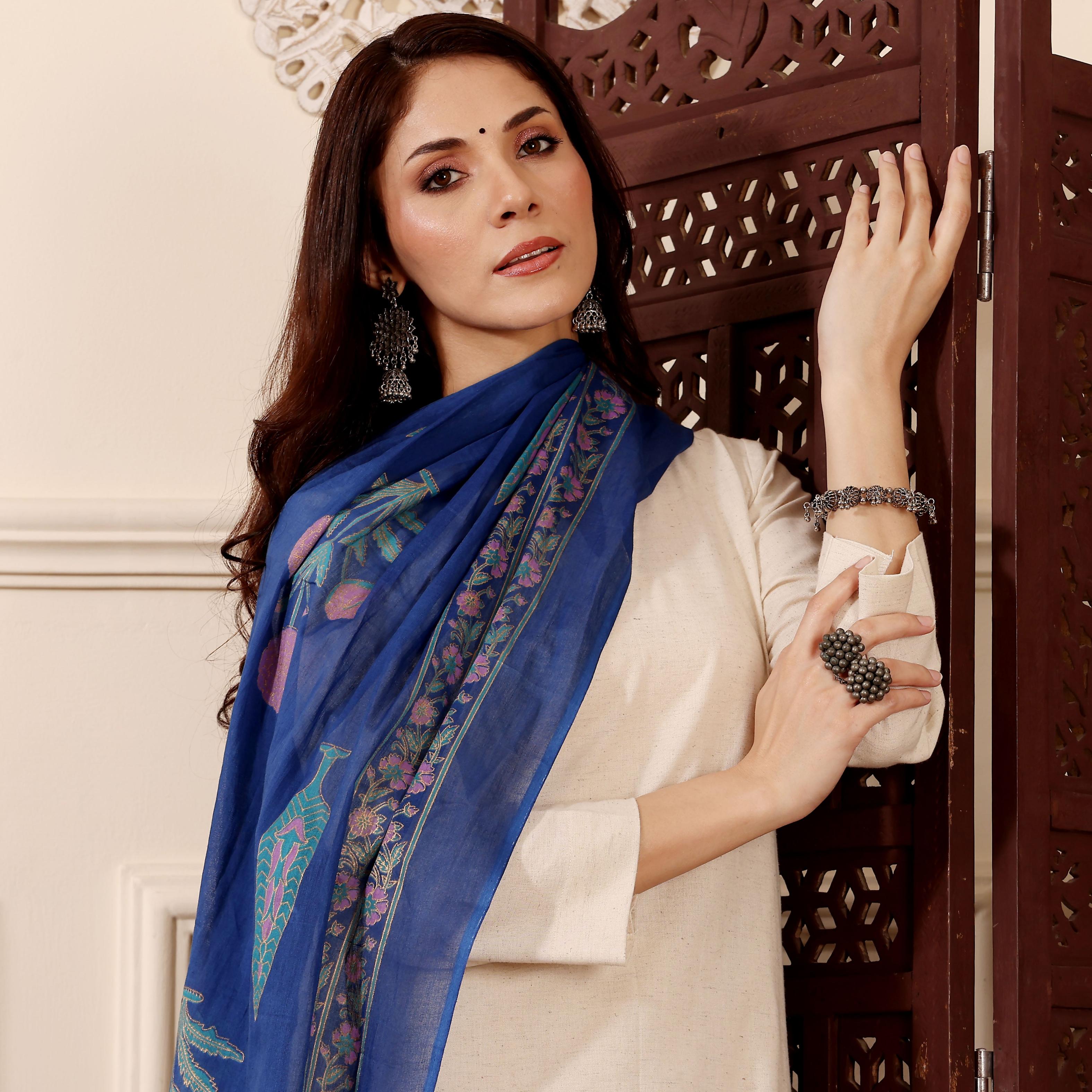 Off-White Chanderi Printed Readymade Suit