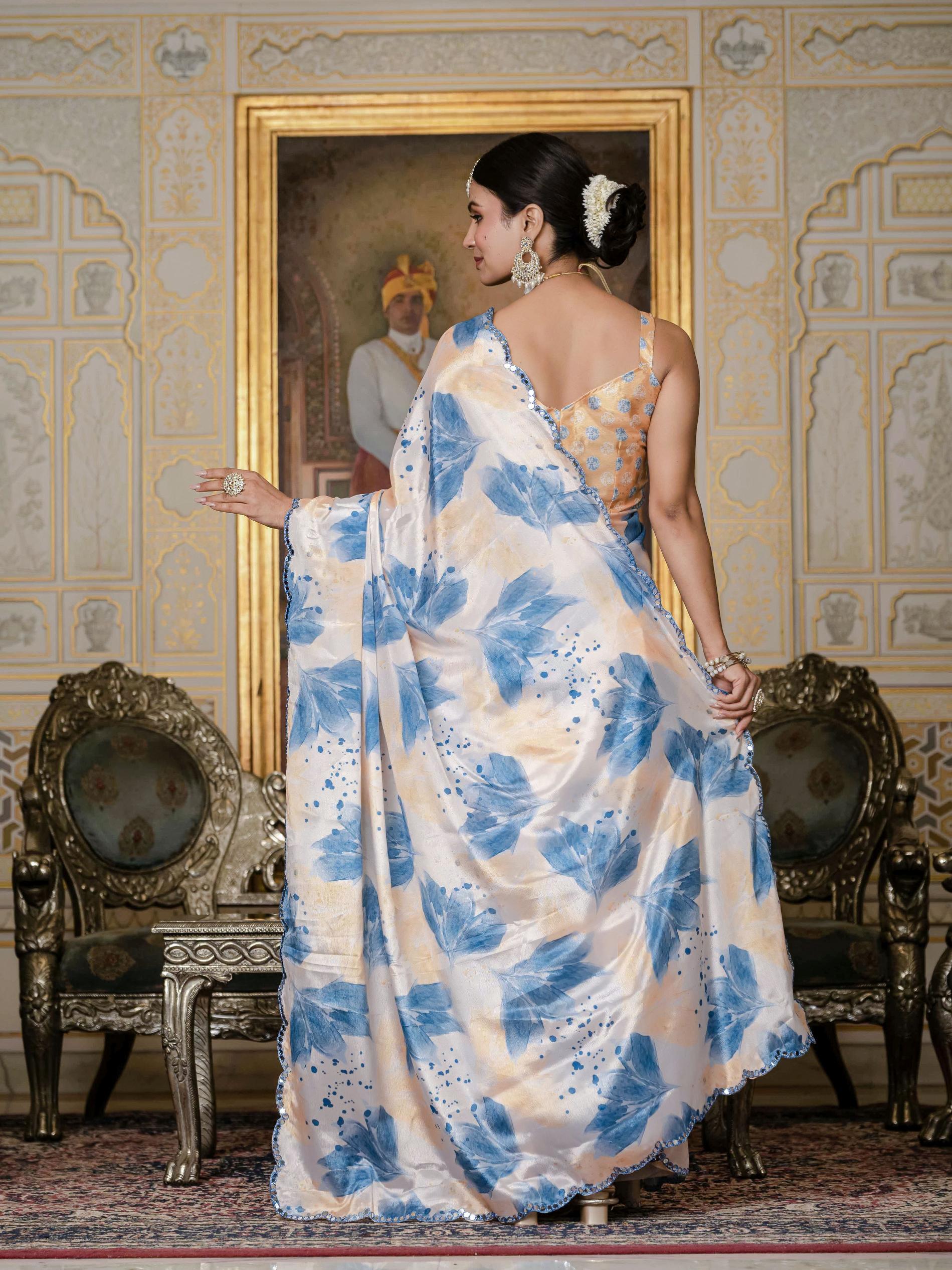 Off White Chinon Ready To Wear Saree — alternate view