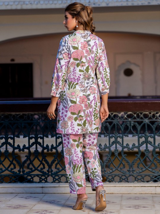 Off White Cotton Blend Designer Printed Co-Ord Set — alternate view