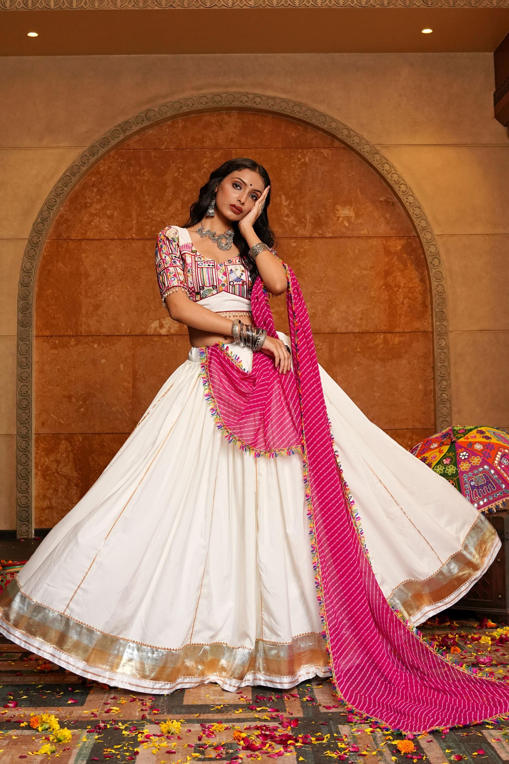 Off White Crepe Embroidery Lehenga