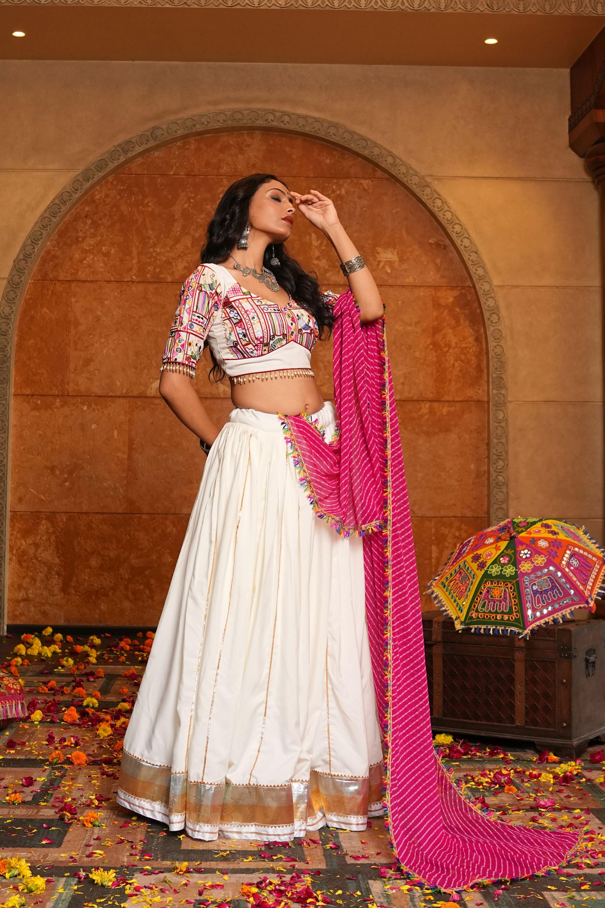 Off White Crepe Embroidery Lehenga