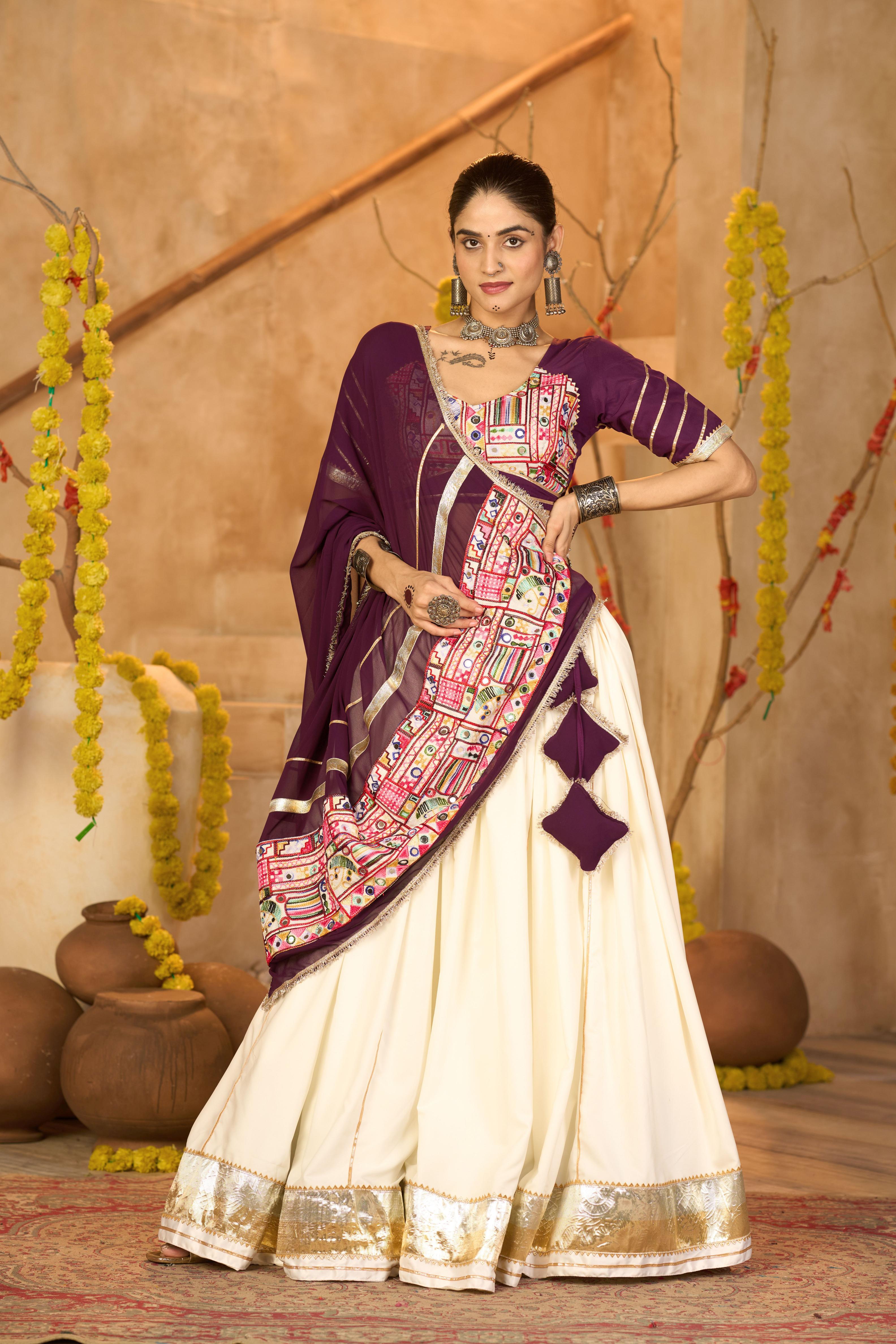 Off White Crepe Embroidery Lehenga