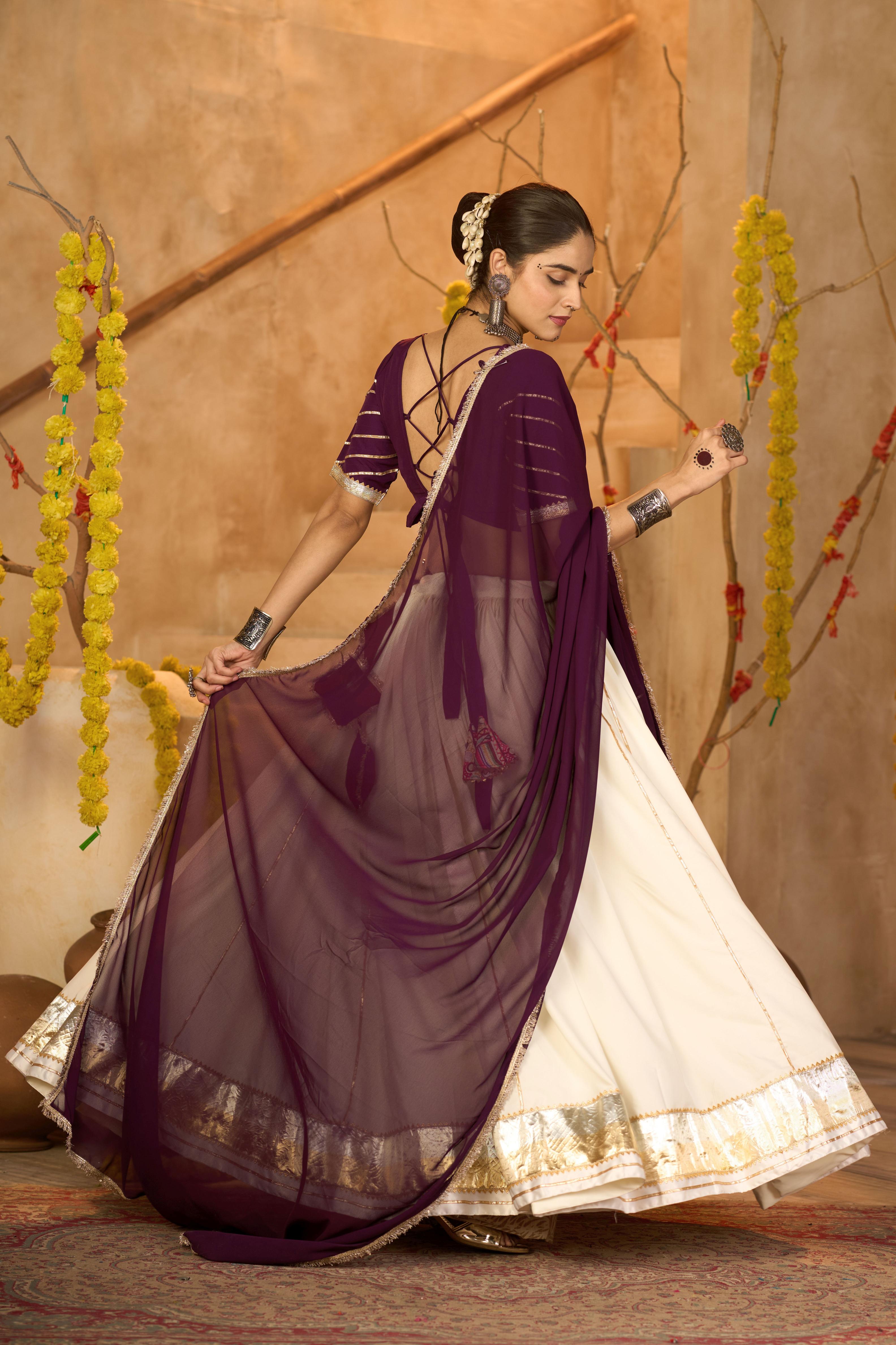 Off White Crepe Embroidery Lehenga — alternate view