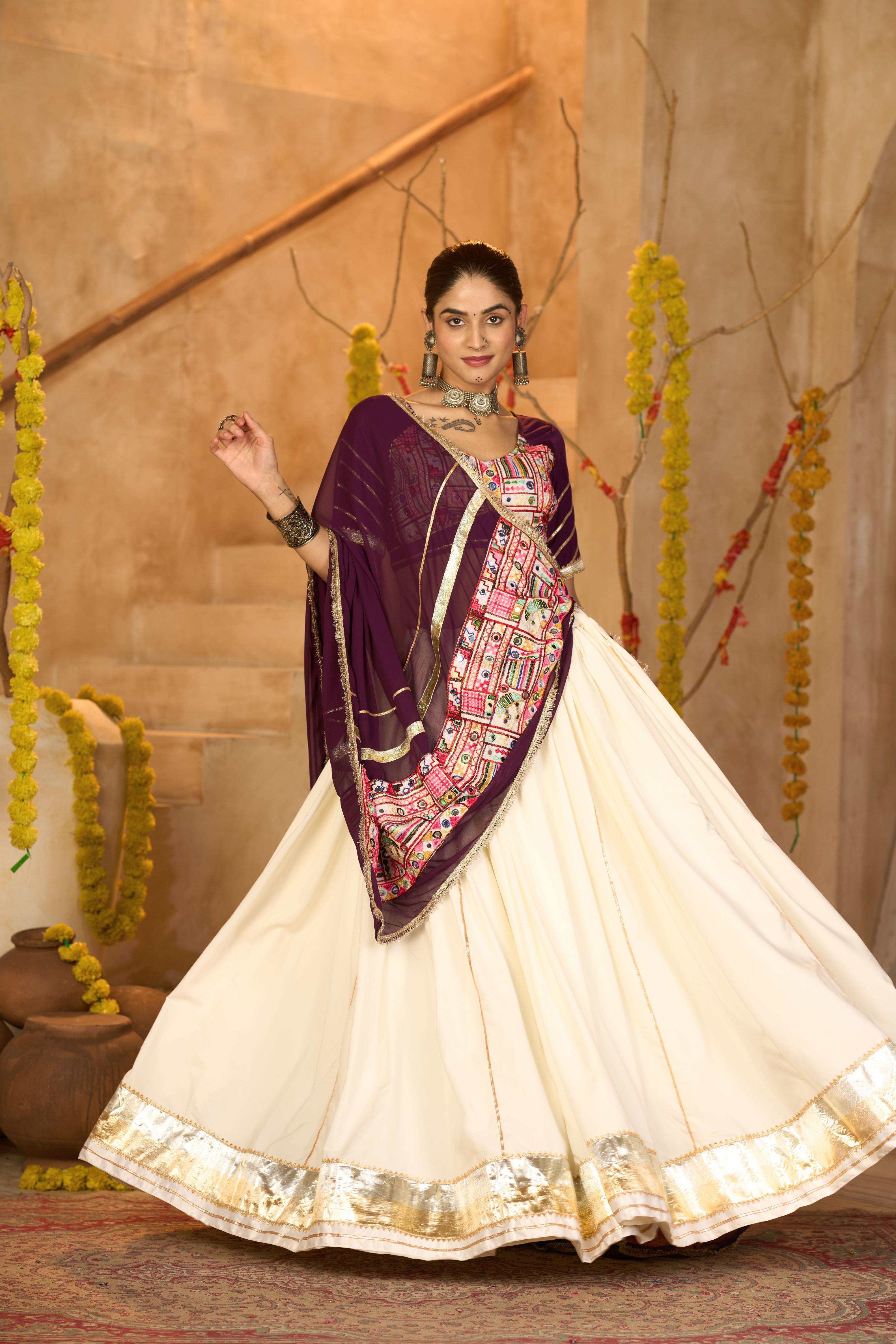 Off White Crepe Embroidery Lehenga
