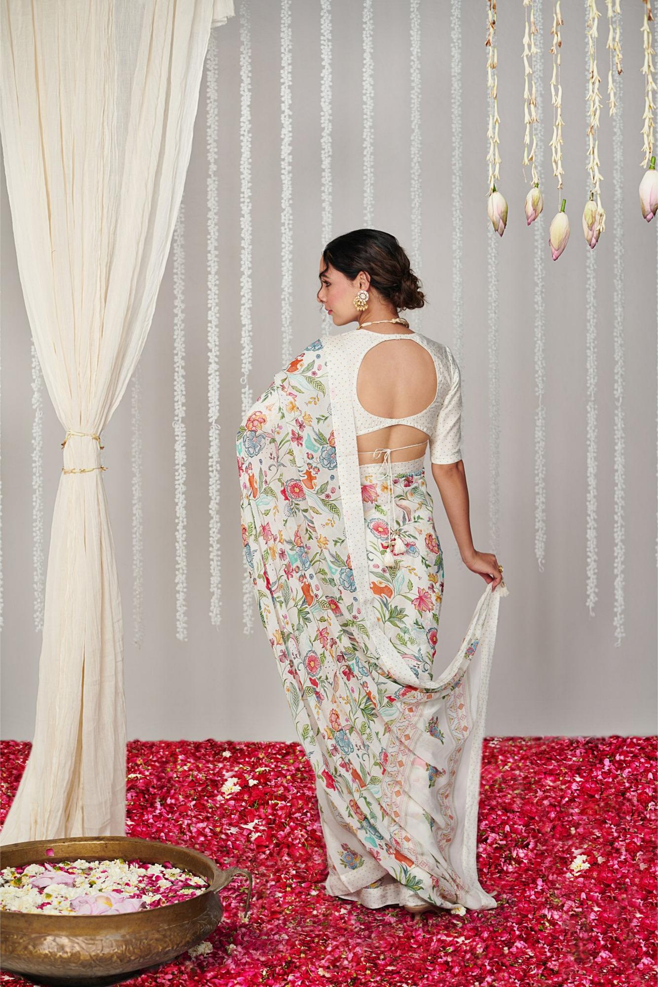 Off White Designer Digital Printed Saree — alternate view