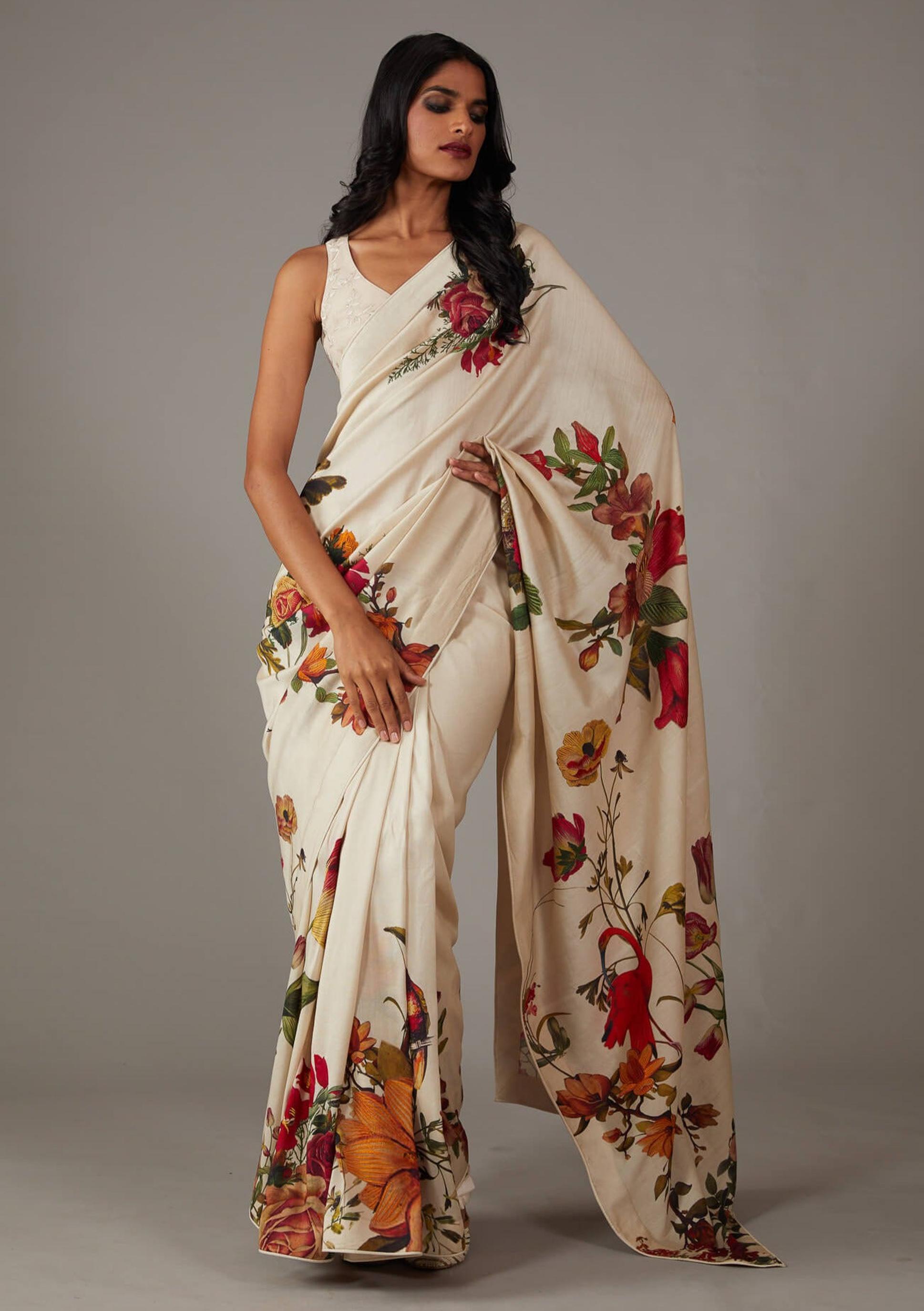 Off White Designer Digital Printed Saree — alternate view