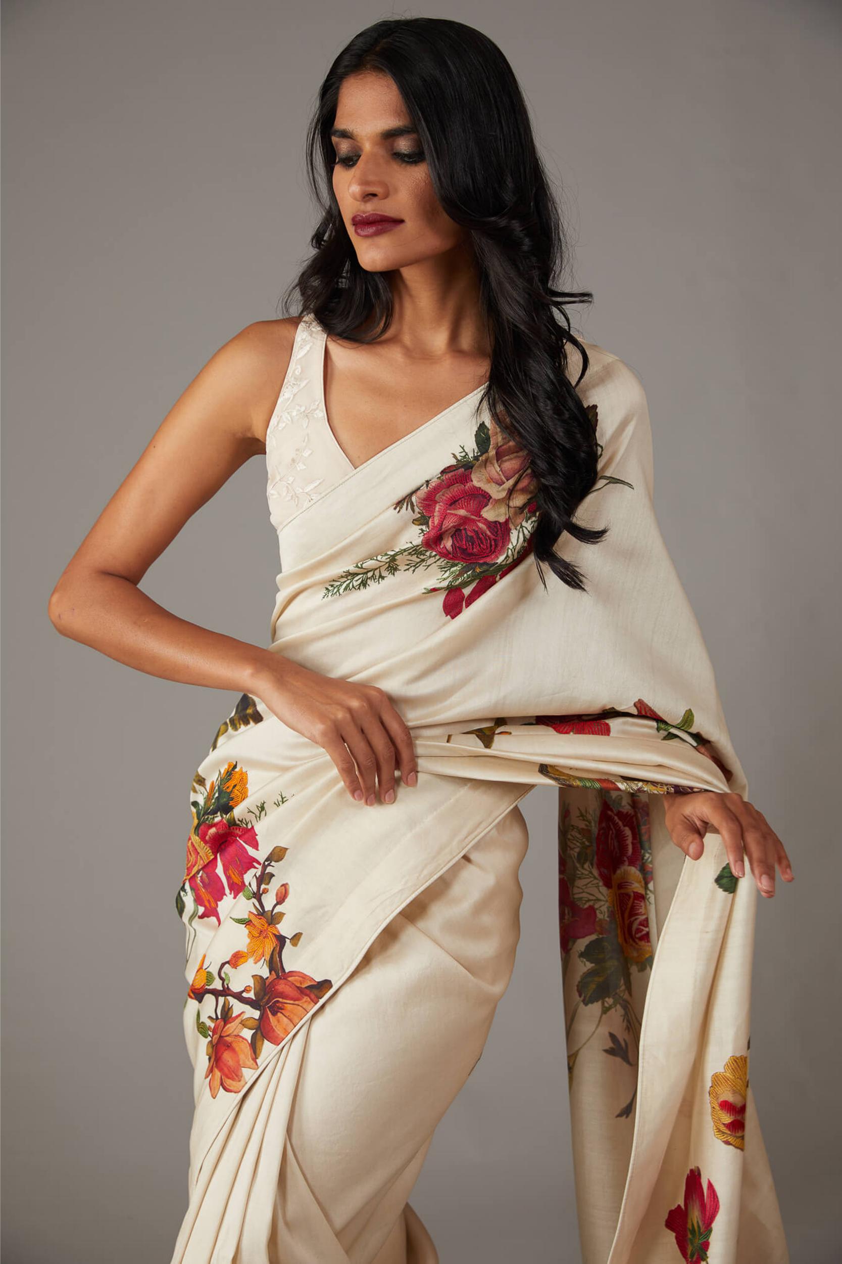 Off White Designer Digital Printed Saree