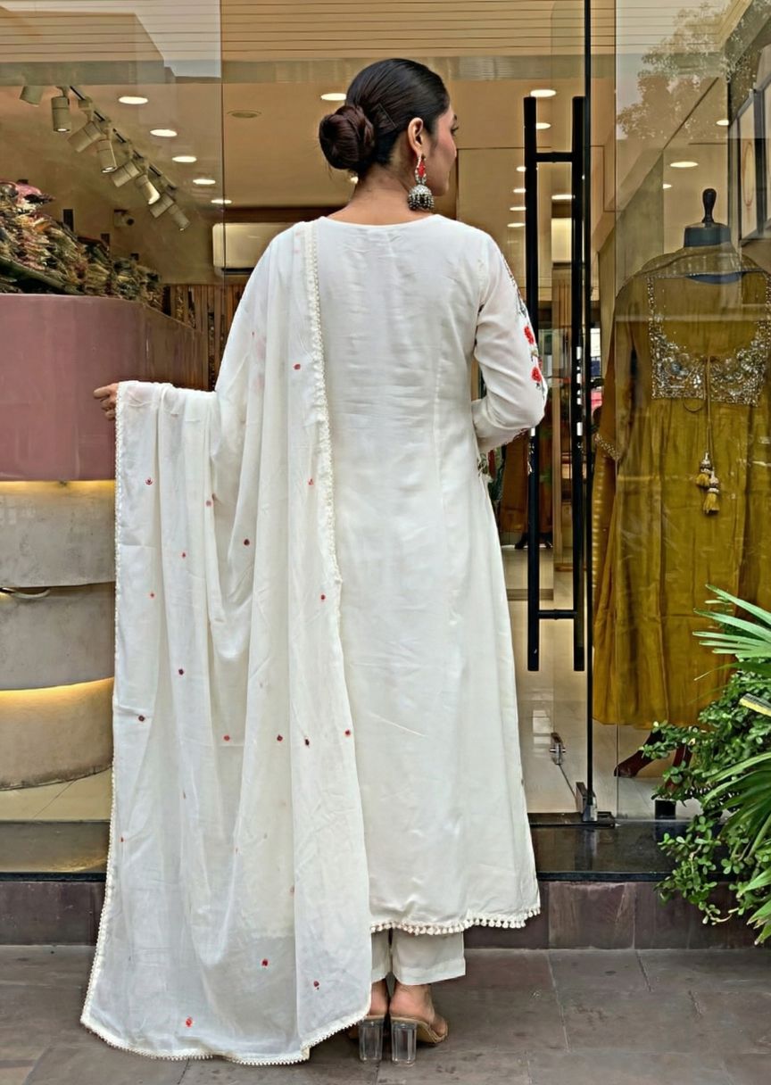Off White Embroidered Chanderi Salwar Suit — alternate view