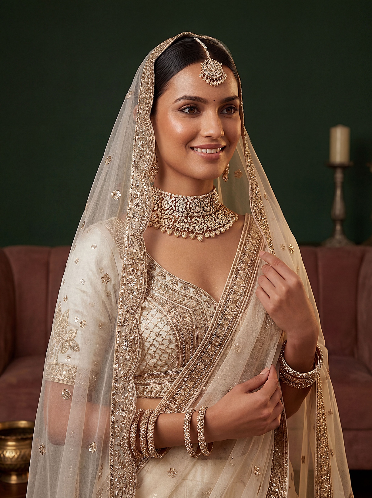Off White Embroidered Gadwal Silk Lehenga Choli