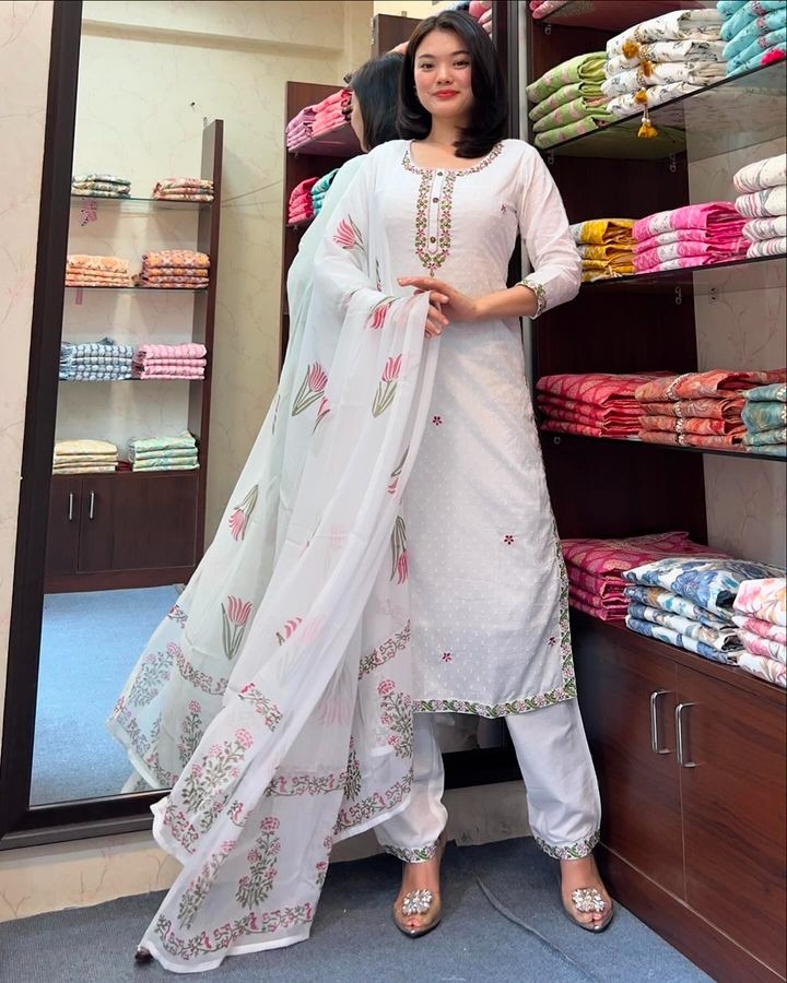 Off White Embroidered Georgette Anarkali Suit — alternate view