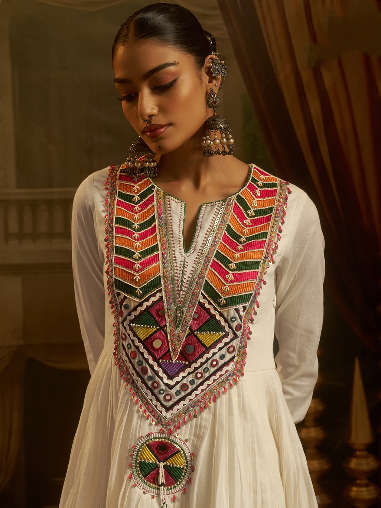 Off White Embroidered Mul Cotton Anarkali Kurta