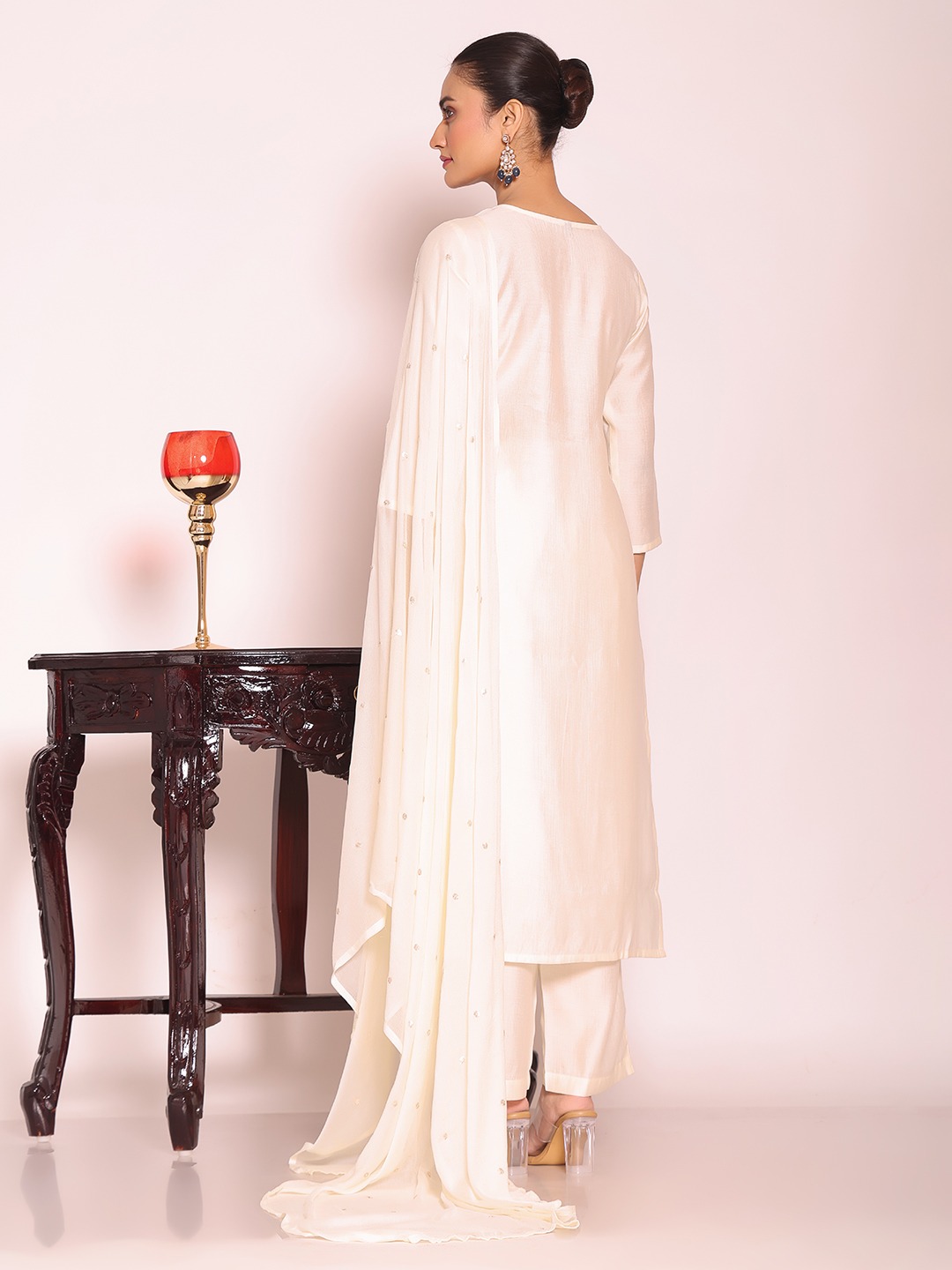 Off White Embroidered Poly Silk Salwar — alternate view