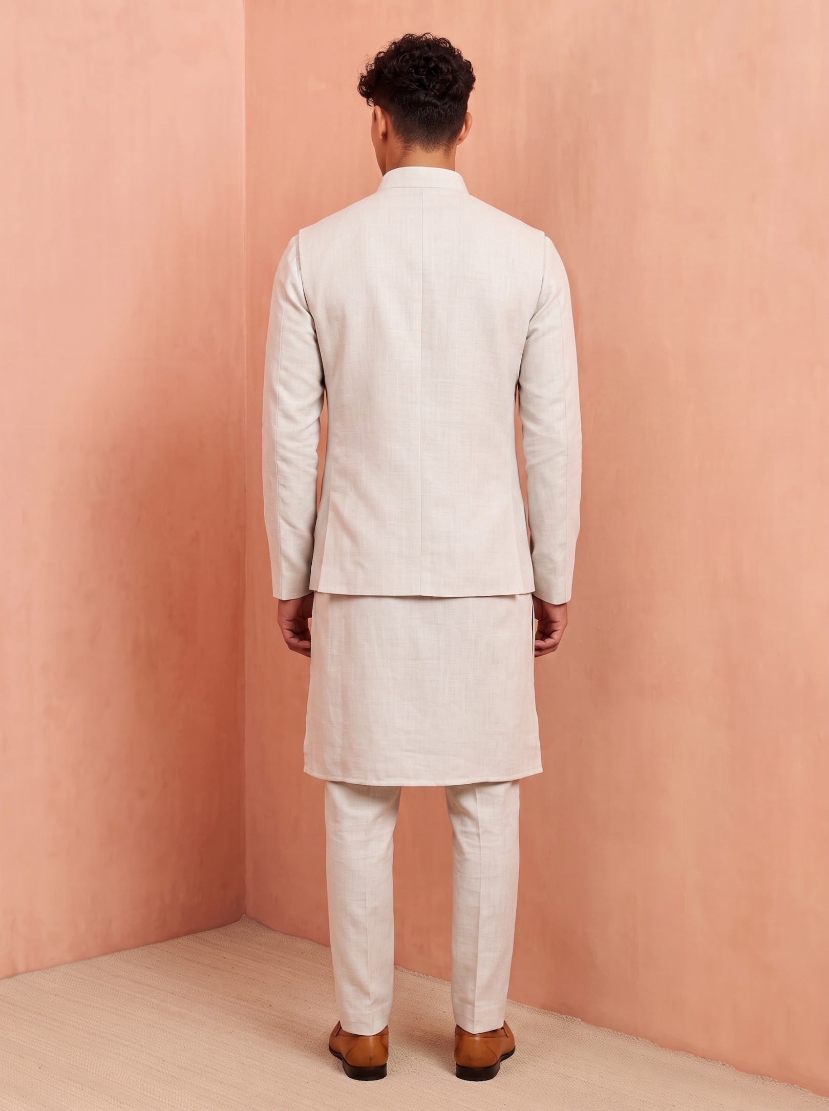 Off White Embroidery Premium Linen Jacket Kurta Pyjama — alternate view