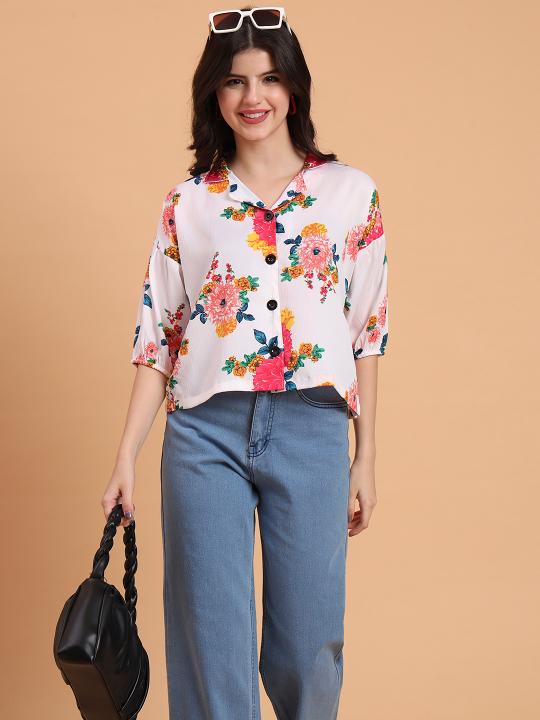 Off White Floral Delta Readymade Short Crocks Shirt