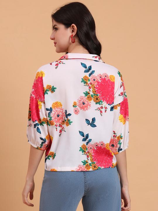 Off White Floral Delta Readymade Short Crocks Shirt — alternate view