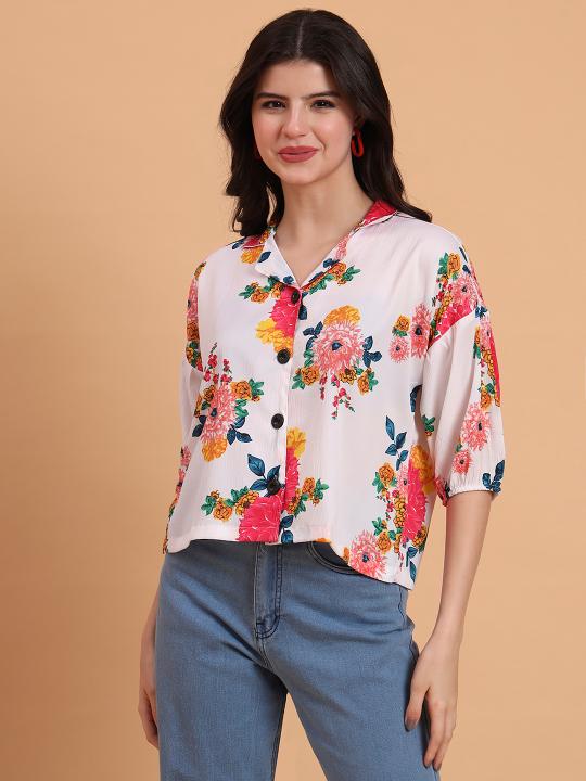Off White Floral Delta Readymade Short Crocks Shirt