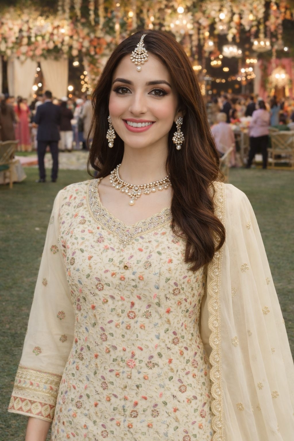 Off White Floral Designer Georgette Palazzo Suit