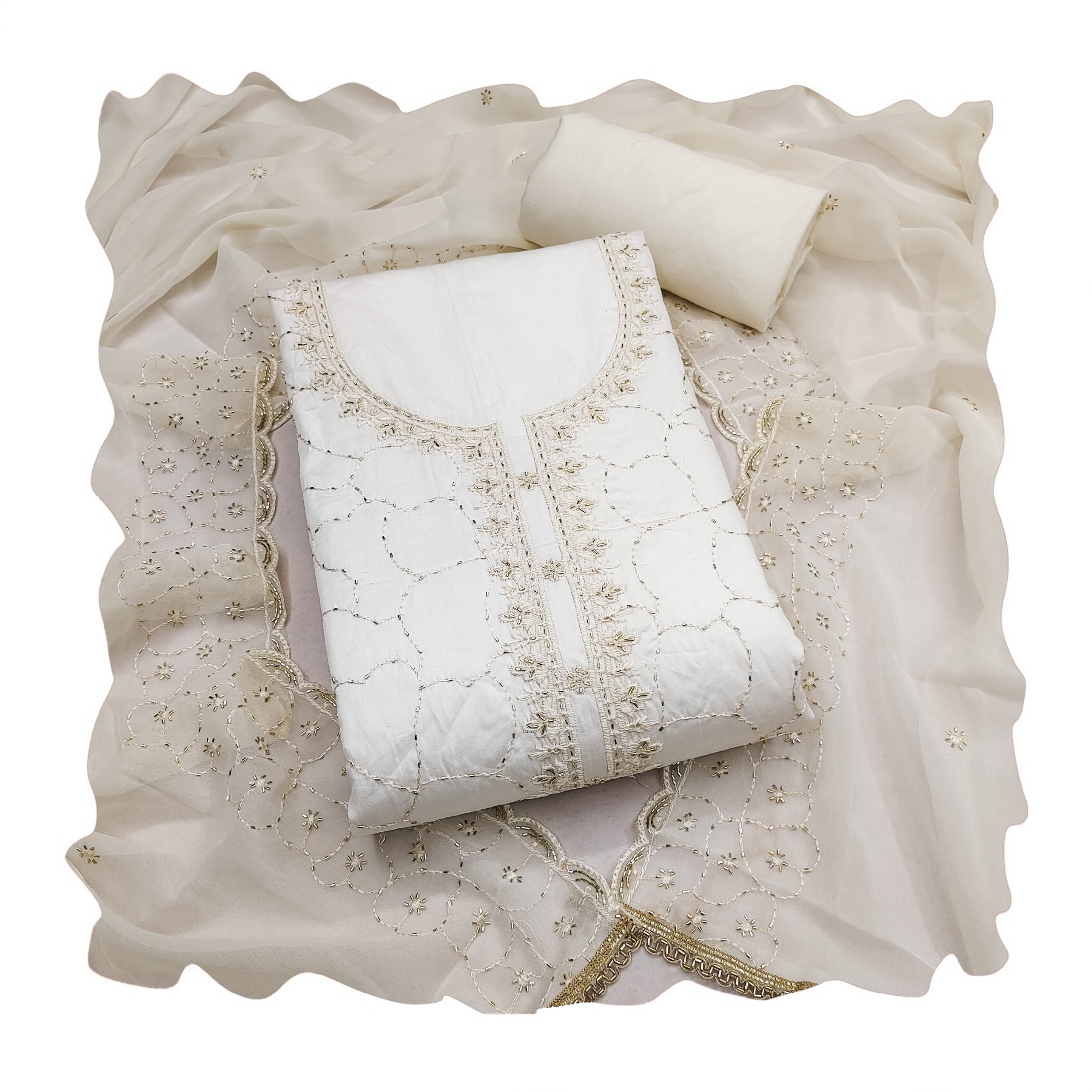 Off White Floral Jaal Jam Cotton Salwar Suit — alternate view