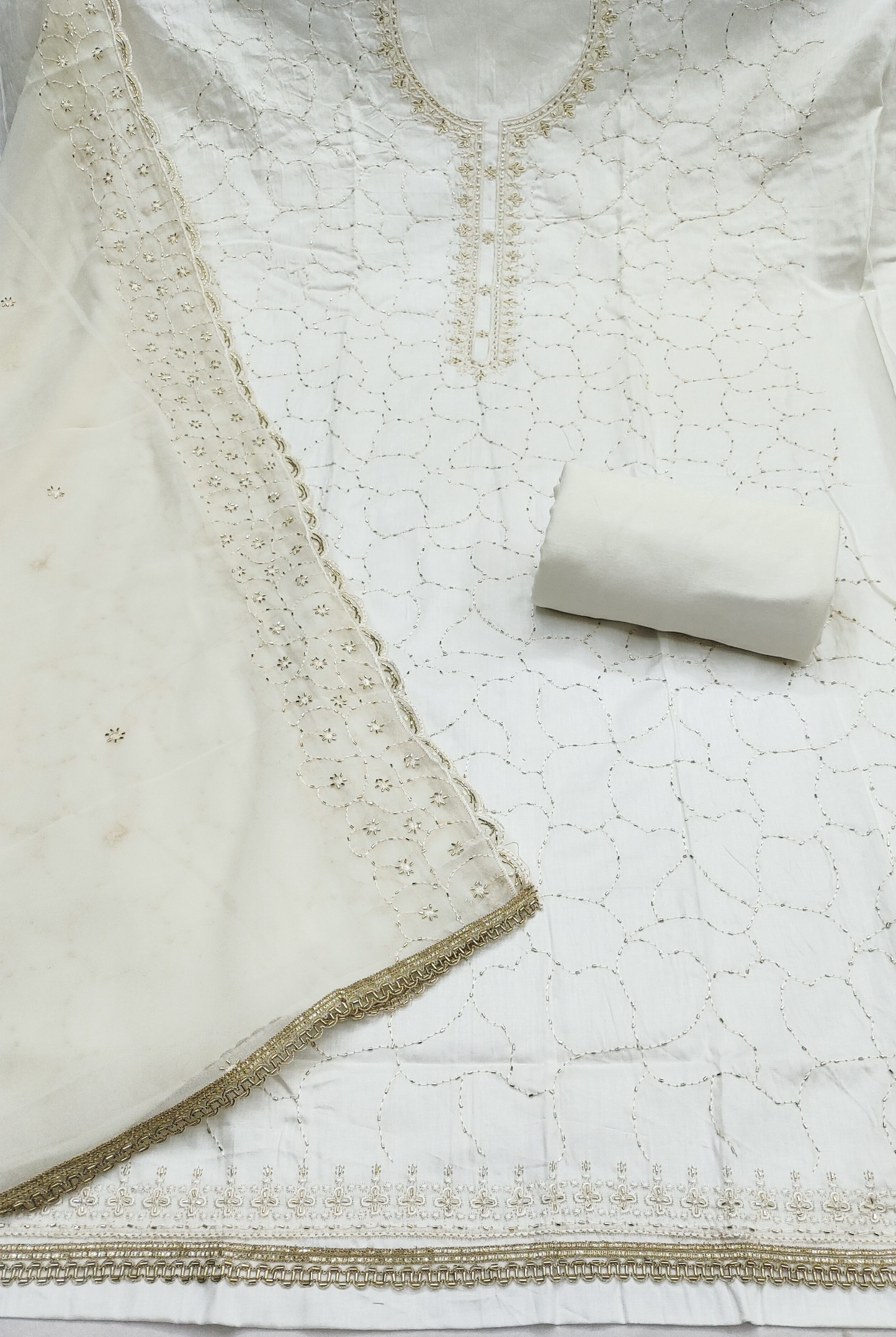 Off White Floral Jaal Jam Cotton Salwar Suit