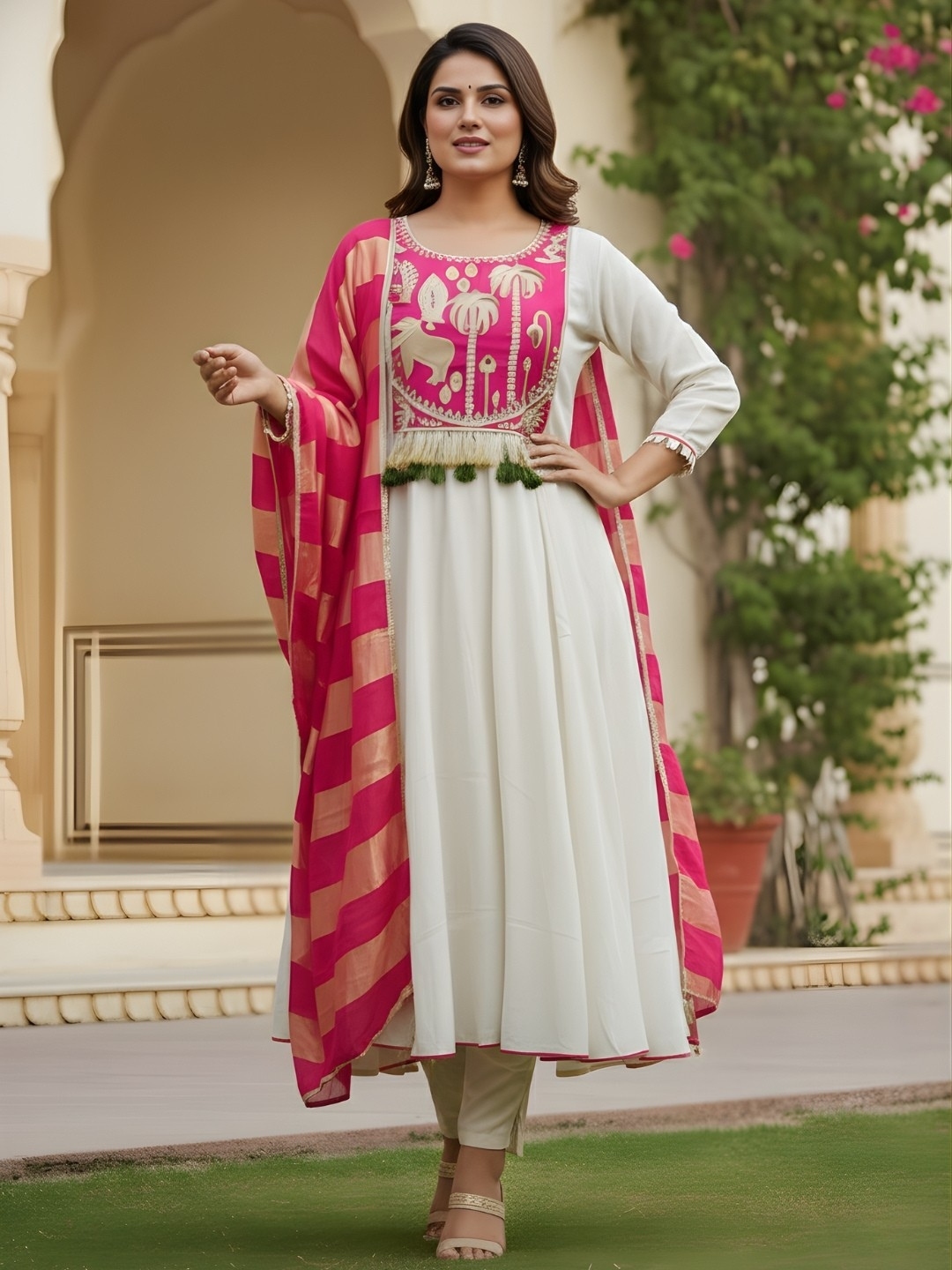 Off White Floral Panel Embroidery Silk Salwar Suit — alternate view