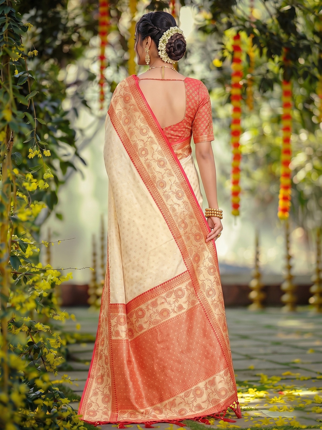 Off White Floral Woven Zari Silk Saree — alternate view