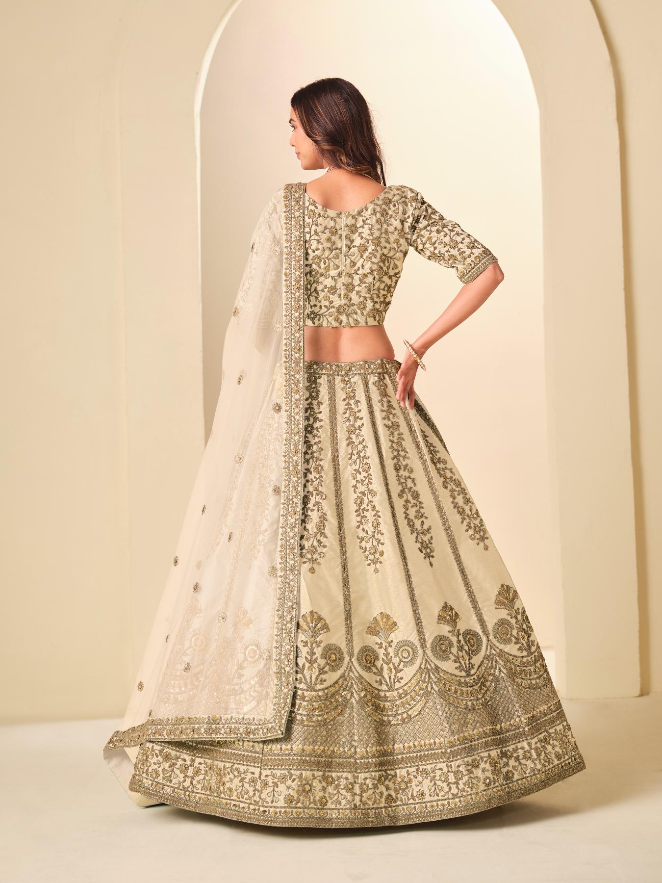 Off White Floral Zari Embroidered Lehenga Choli — alternate view