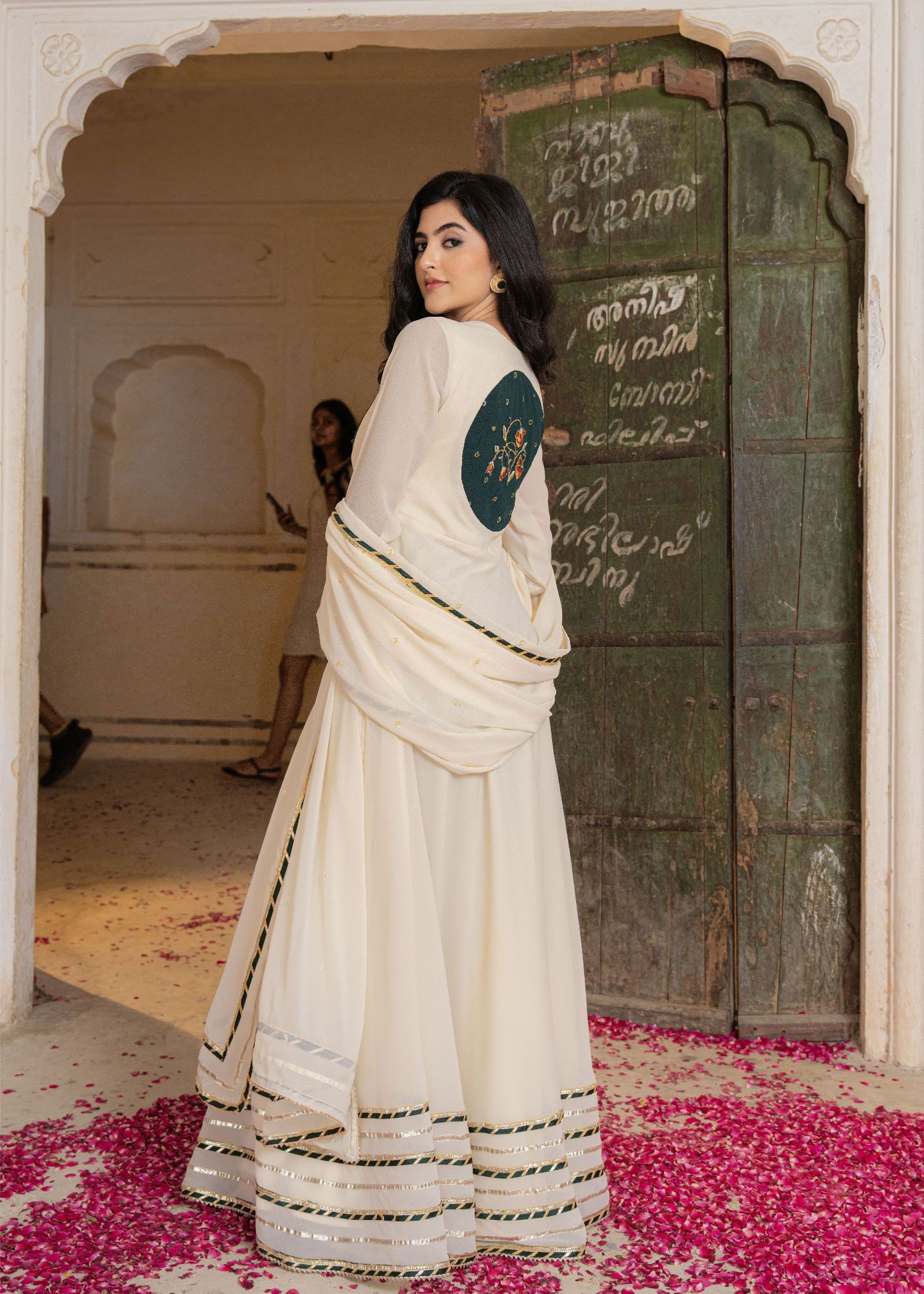 Off White Georgette Embroidered Gown — alternate view