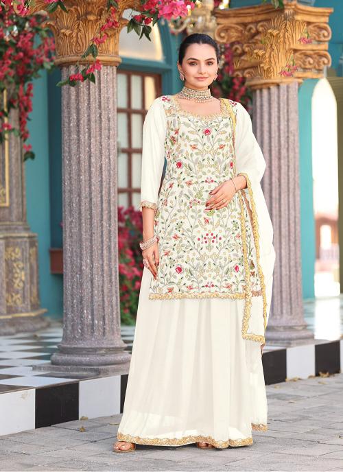 Off White Georgette Palazzo Skirt Suits
