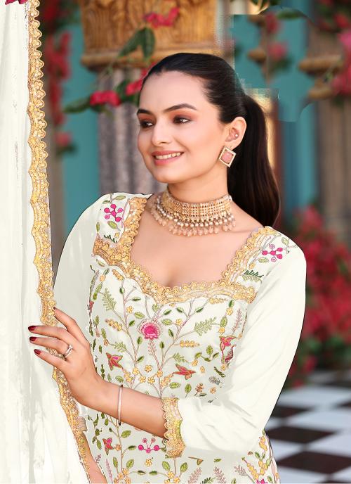 Off White Georgette Palazzo Skirt Suits