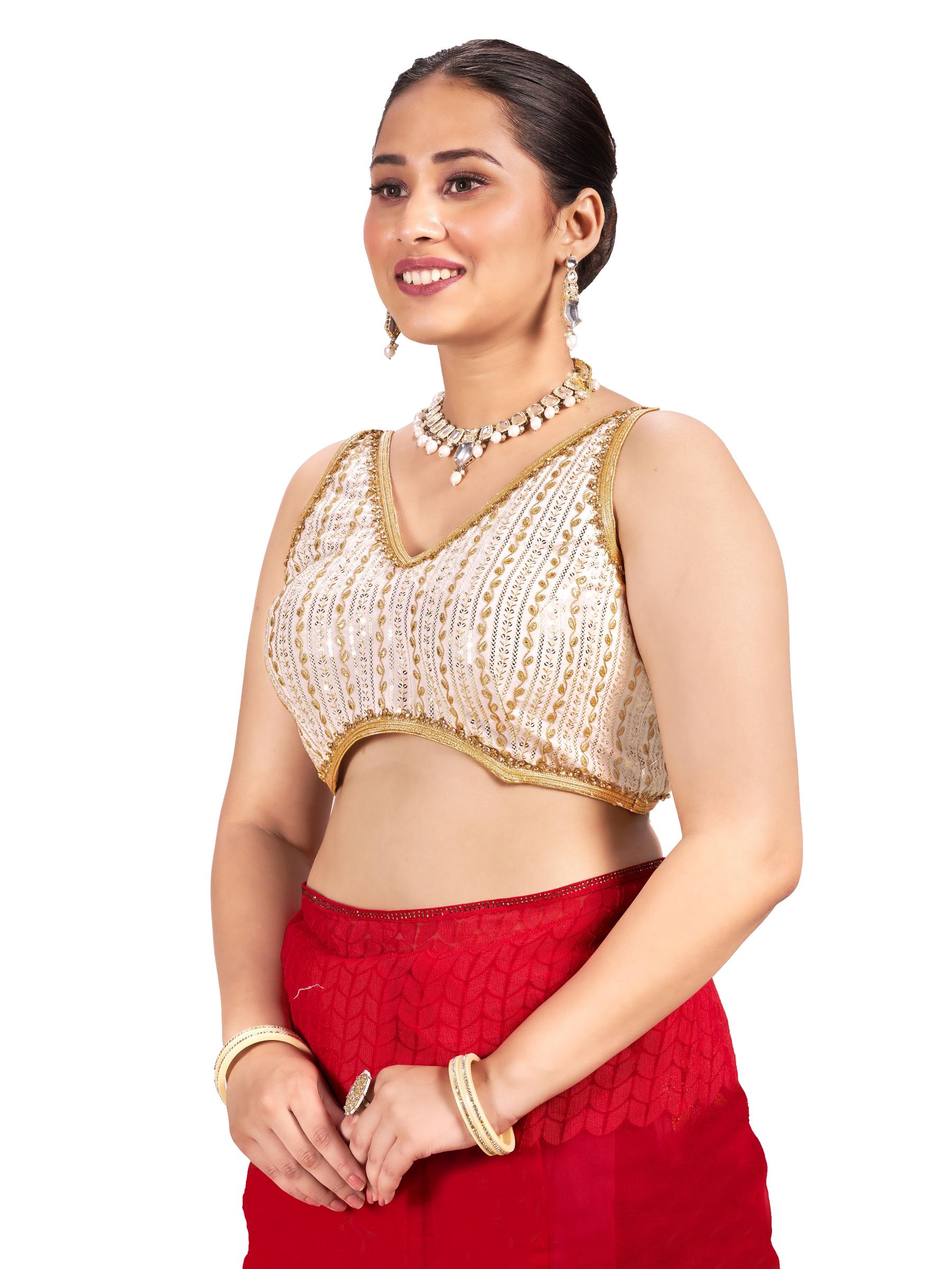 Off White Georgette Readymade Blouse