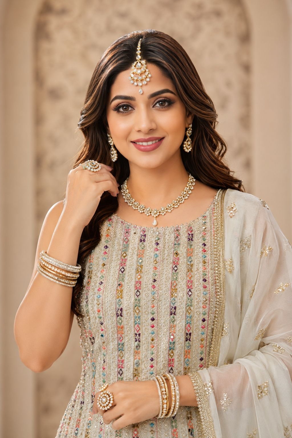 Off White Heritage Embroidered Georgette Sharara Suit