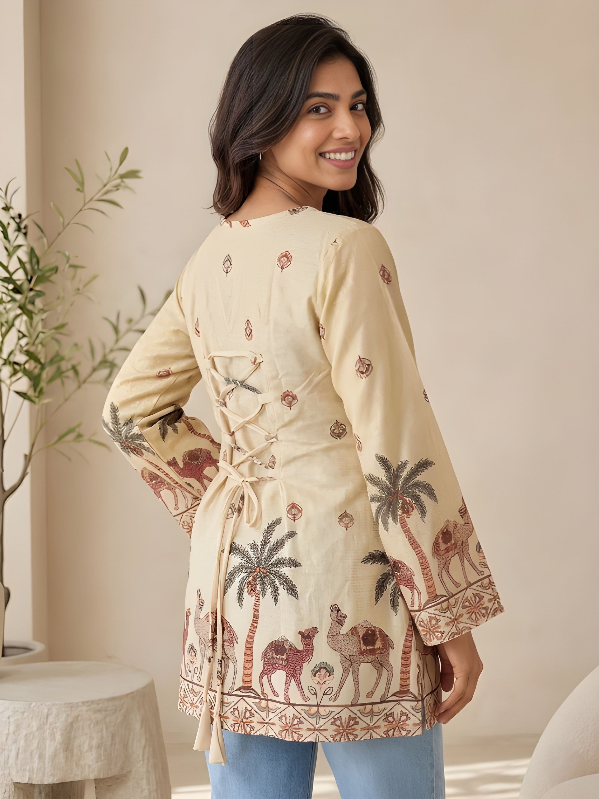 Off White Heritage Printed Cotton Short Kurti — alternate view